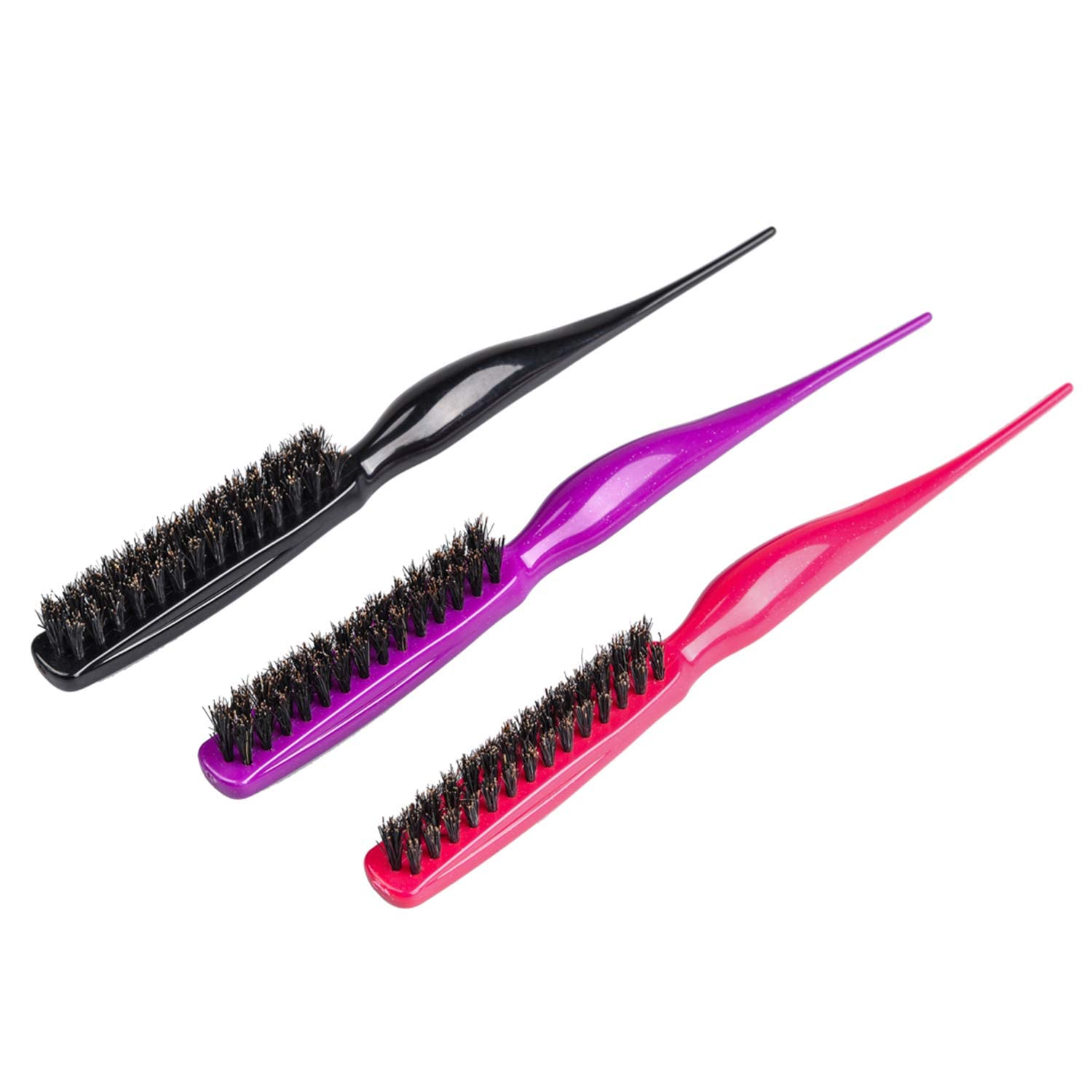 3-Piece Boar Bristle Hair Brush Set - Volumizing & Teasing Hair Brush with Scalp Massage for Thicker, Fuller Hair - Perfect for Styling, Hair Care & Salon Use at Home