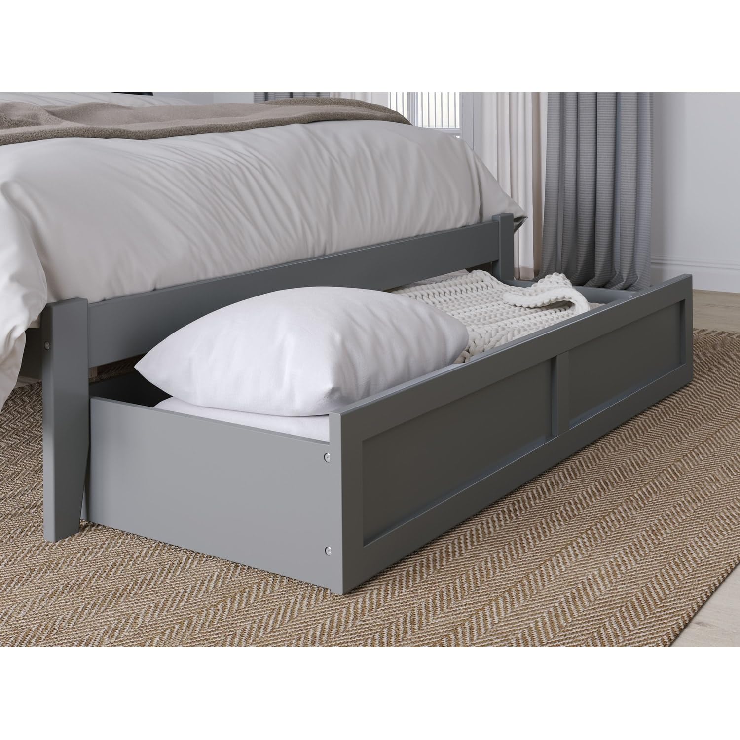 AFI Warren Full Size Platform Bed Frame with Storage Drawer & USB Charging Station - Grey Modern Bedroom Furniture for Small Spaces & Guest Rooms