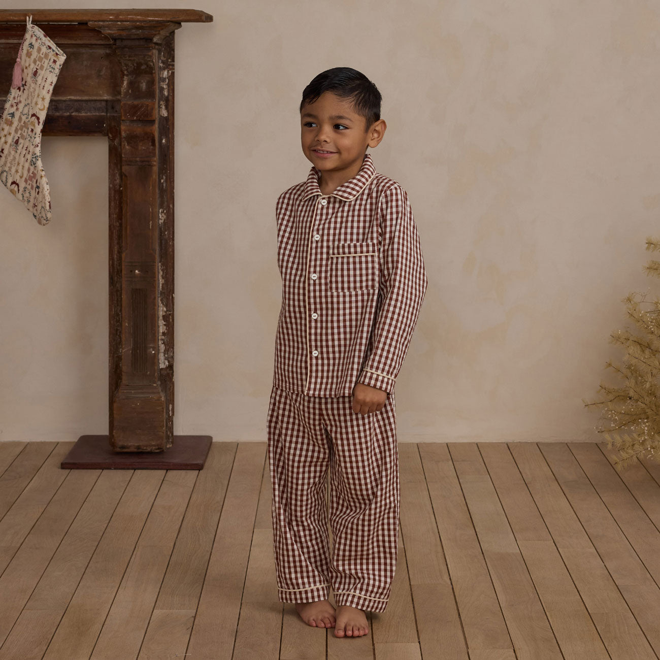 Cozy Long Sleeve Pajama Set - Classic Brick Gingham Print - Final Sale - Perfect for Winter Nights & Relaxing at Home