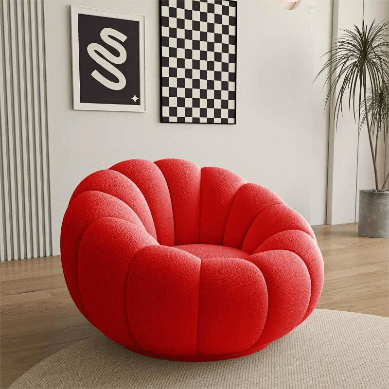 White Pink Red Yellow Green Orange Gray Pumpkin Swivel Accent Chair with Boucle and Sherpa Upholstery - Perfect for Living Room, Bedroom, or Office Decor