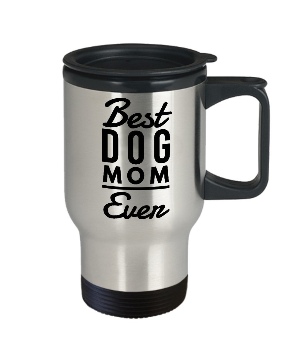 Funny Travel Mug 14oz - BEST DOG MOM EVER - Stainless Steel Coffee Tea Cup for Pet Lovers | Perfect Mothers Day Gift, Birthday Present for Friends & Coworkers | Great for Office Use, Commuting & Outdoor Adventures