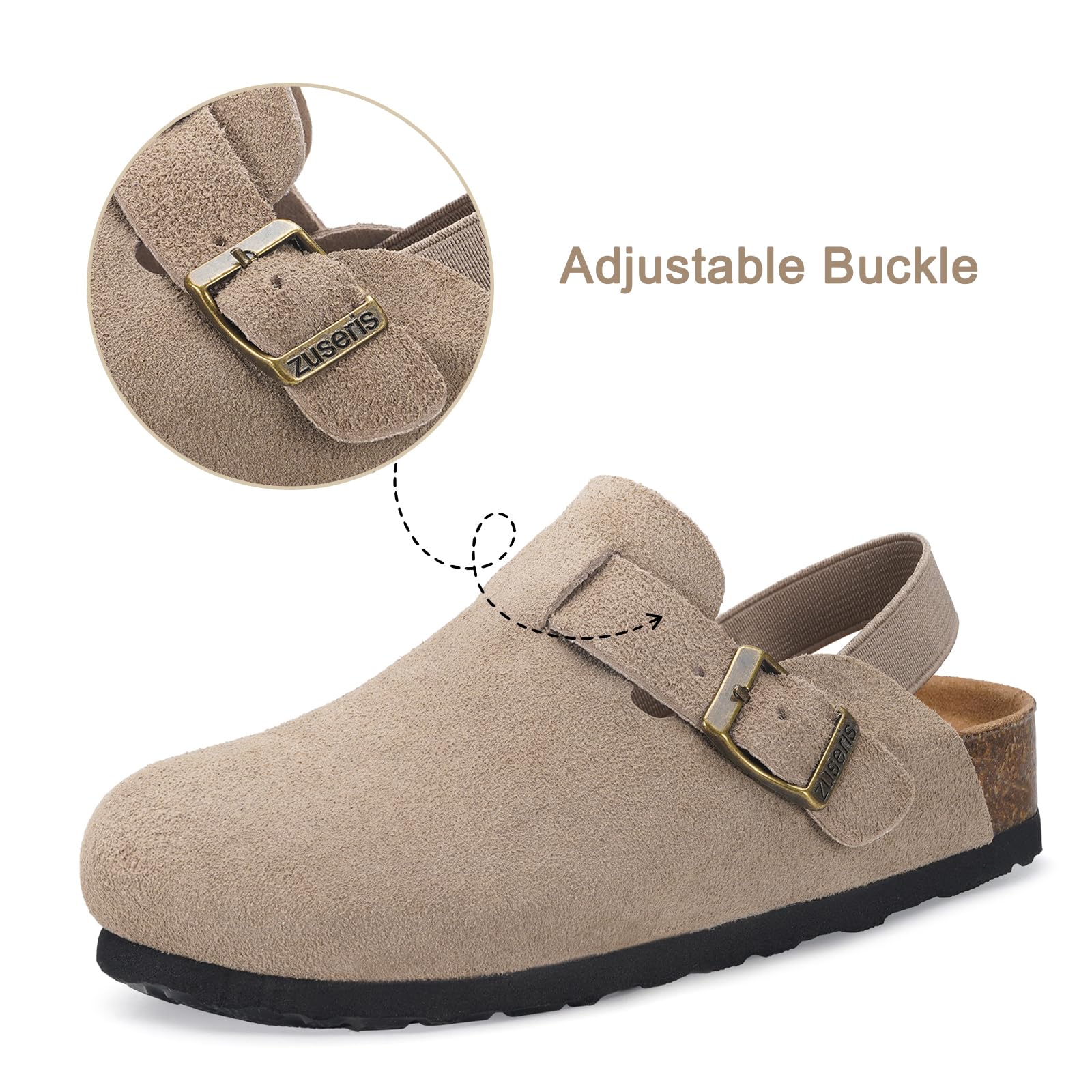 **ZUSERIS Kids Suede Clogs for Toddlers - Adjustable Buckle Leather Slip-On Mules with Cork Footbed - Comfortable Sandals for Boys & Girls - Perfect for Playtime, School & Outdoor Adventures**