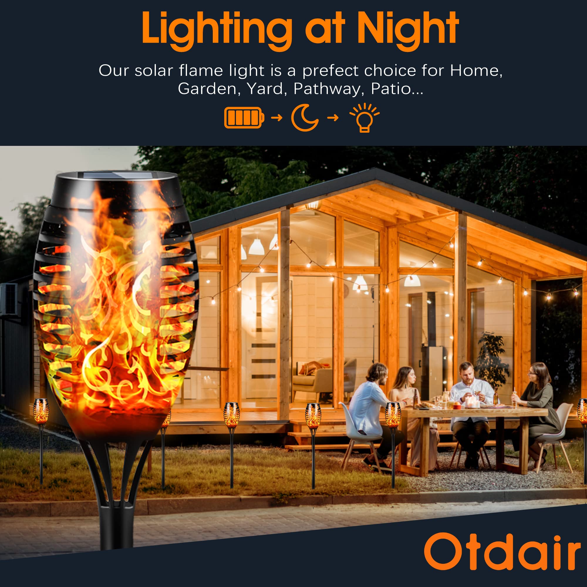 16 Pack Solar Tiki Torches with Flickering Flame - 12 LED IP65 Waterproof Outdoor Lights, Auto On/Off for Garden, Patio, Yard & Pathway - Perfect for Evening BBQs, Pool Parties & Landscape Lighting