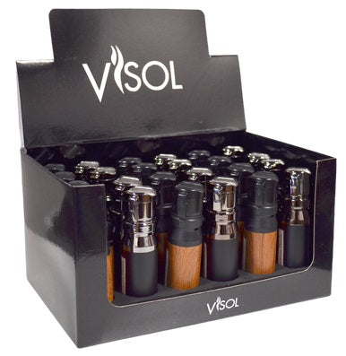 Visol Retail Package - Bulldog Wood & Black Matte Quad Flame Lighter (24 Count) - Perfect for Cigars, Candles, Camping & Outdoor Use