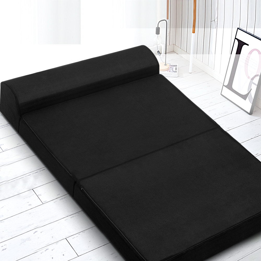 Portable Folding Foam Mattress - Double Size Sofa Bed with Air Mesh Fabric - Black | Perfect for Guest Beds, Camping & Small Space Living