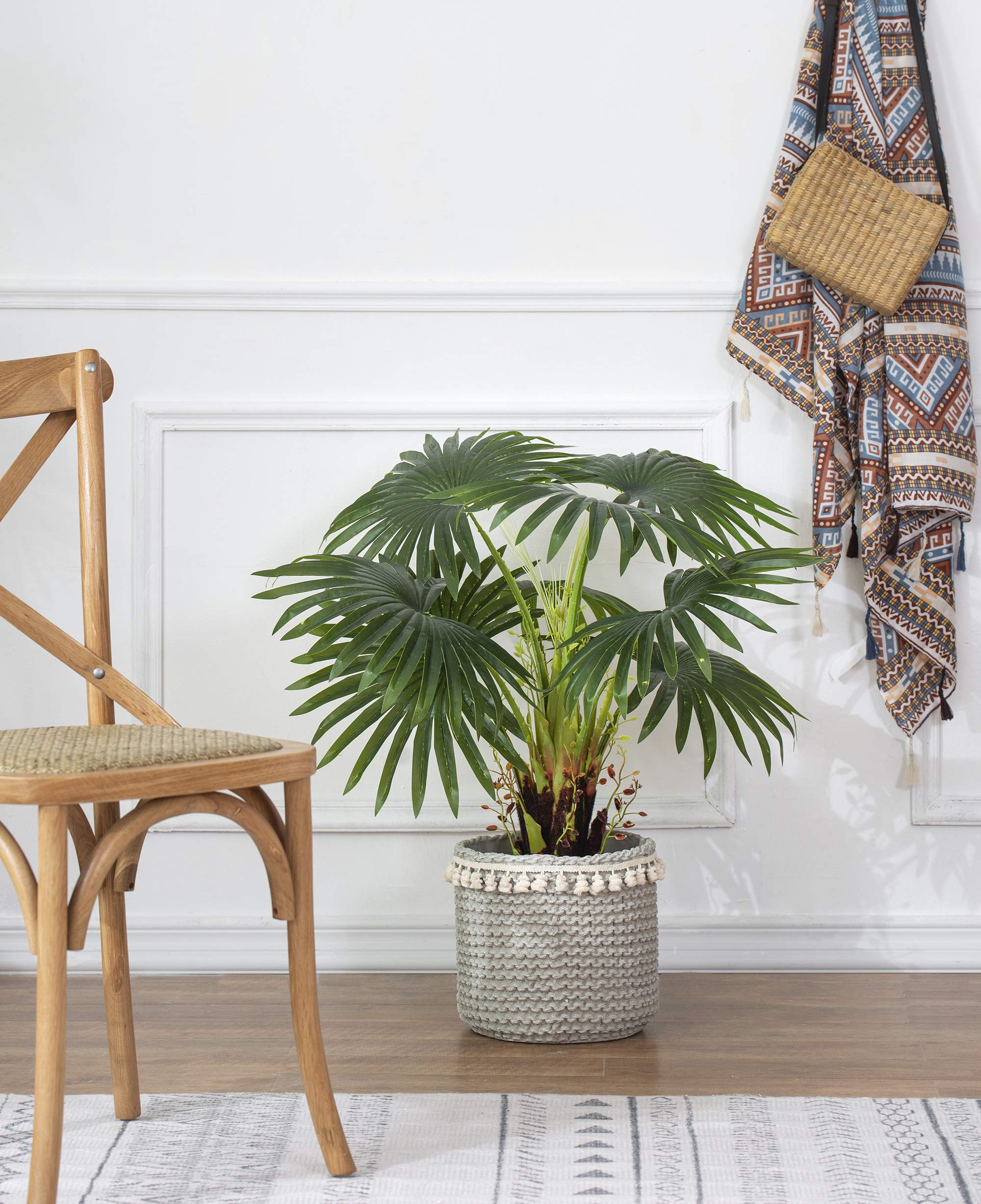 Bohemian Style Woven Cement Flower Pot Basket - Indoor/Outdoor Planters (14x14x13 & 10x10x9 inches) - A&B Home Garden Decor for Living Room, Patio & Balcony