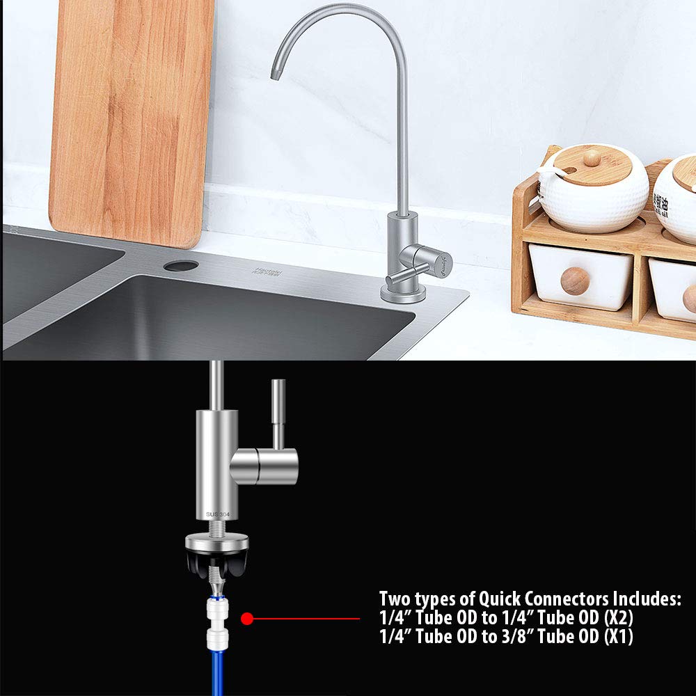 Frizzlife RO Water Filter Faucet - Stainless Steel Drinking Water Faucet for Reverse Osmosis Systems | Brushed Nickel Finish | Fits Most RO Filtration Systems | Perfect for Kitchen Sink & Pure Drinking Water