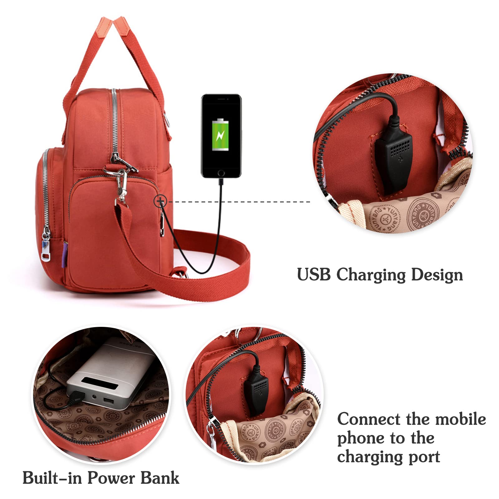 PORRASSO Women's Backpack Purse - Stylish Nylon Shoulder Bag with USB Charging Port, Multifunctional Daypack for Work, Travel & Dating (Green) | Perfect for Commuting, Weekend Getaways & Daily Use
