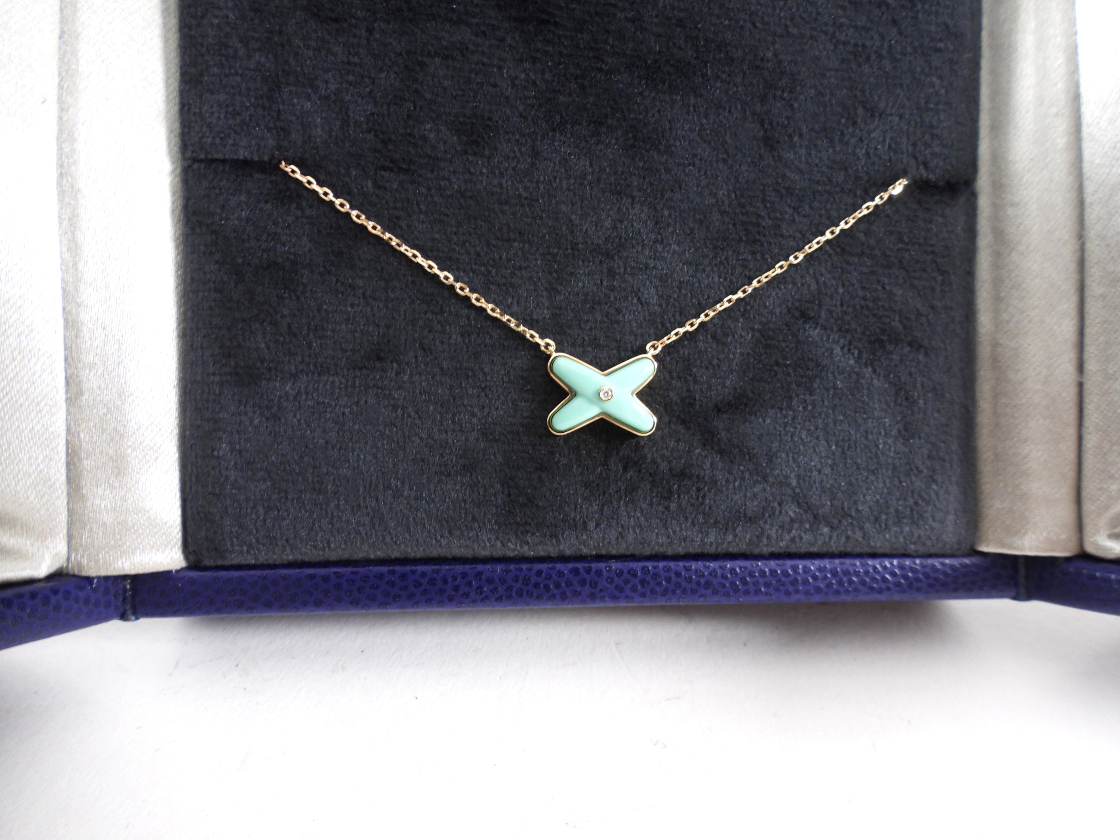 Chaumet 18k Rose Gold Diamond Turquoise Jeux de Liens Pendant Necklace - Elegant Jewelry for Women, Luxury Gift for Anniversary & Special Occasions