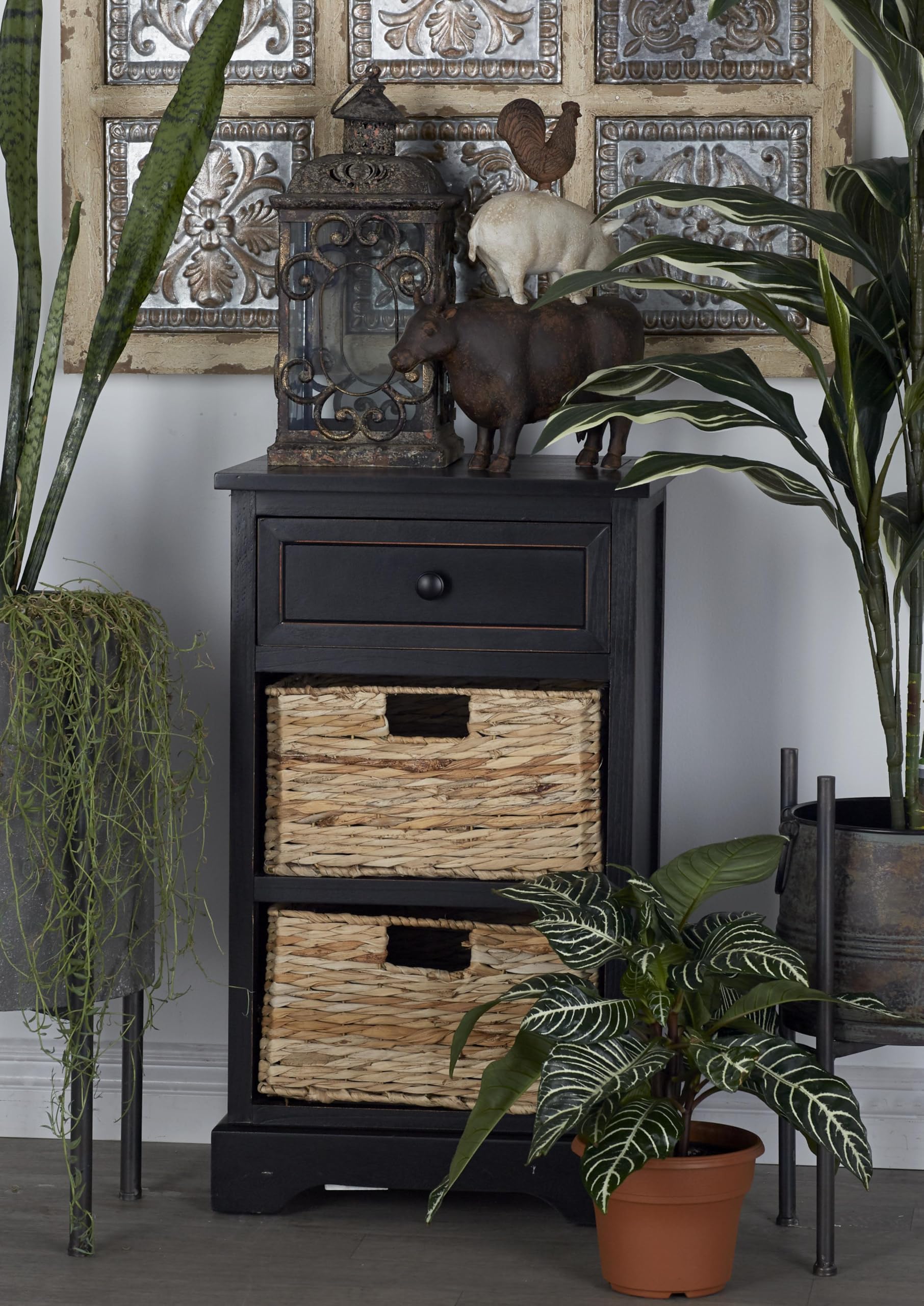 Deco 79 Farmhouse Wood Storage Unit - Large Size Black Wooden Cabinet for Home Organization | Perfect for Living Room, Bedroom & Entryway Storage