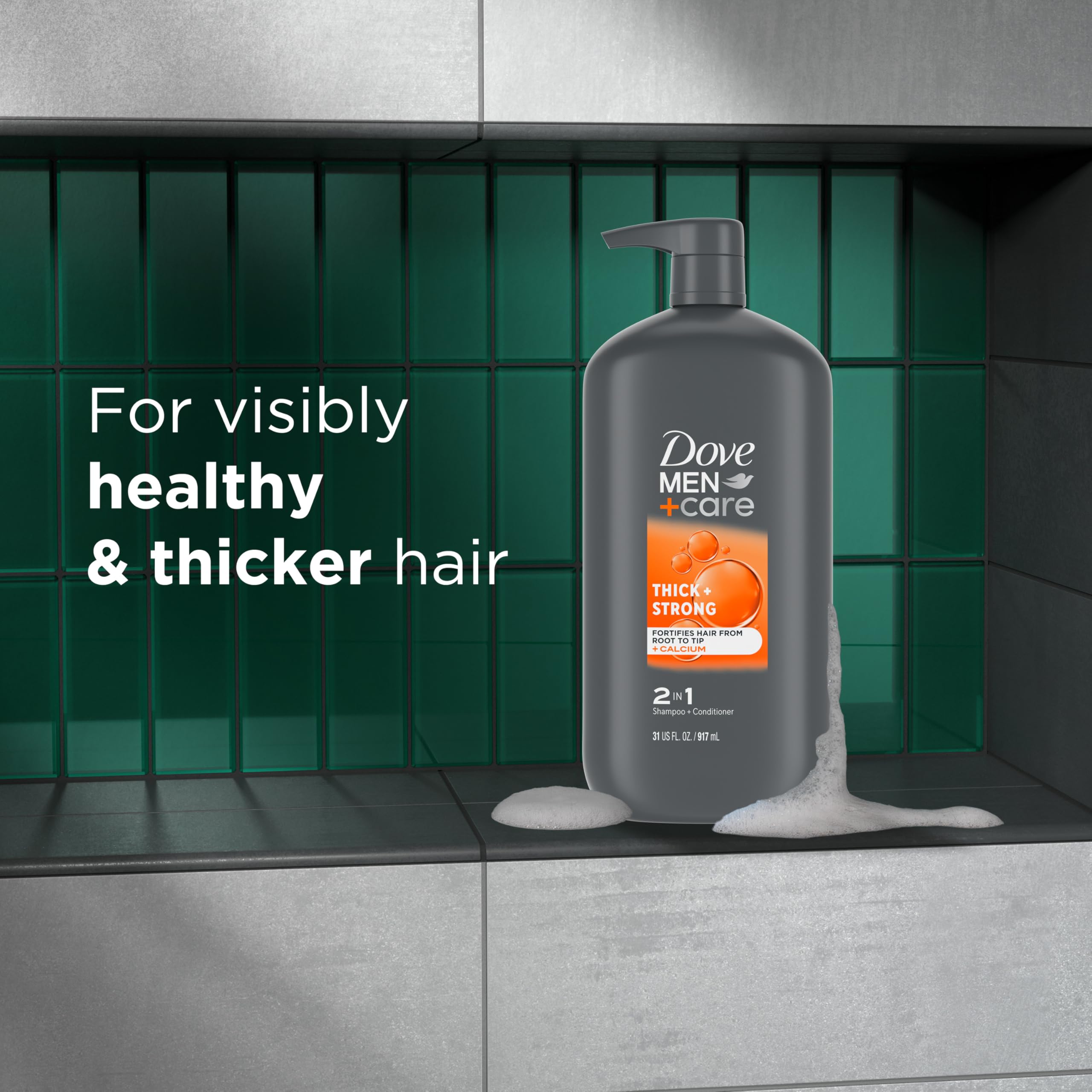 DOVE MEN + CARE 2-in-1 Shampoo and Conditioner for Thick & Strong Hair - Fortifying Formula with Calcium (31 oz) - Root to Tip Strength for Men's Hair Care - Perfect for Daily Use and Gym Recovery