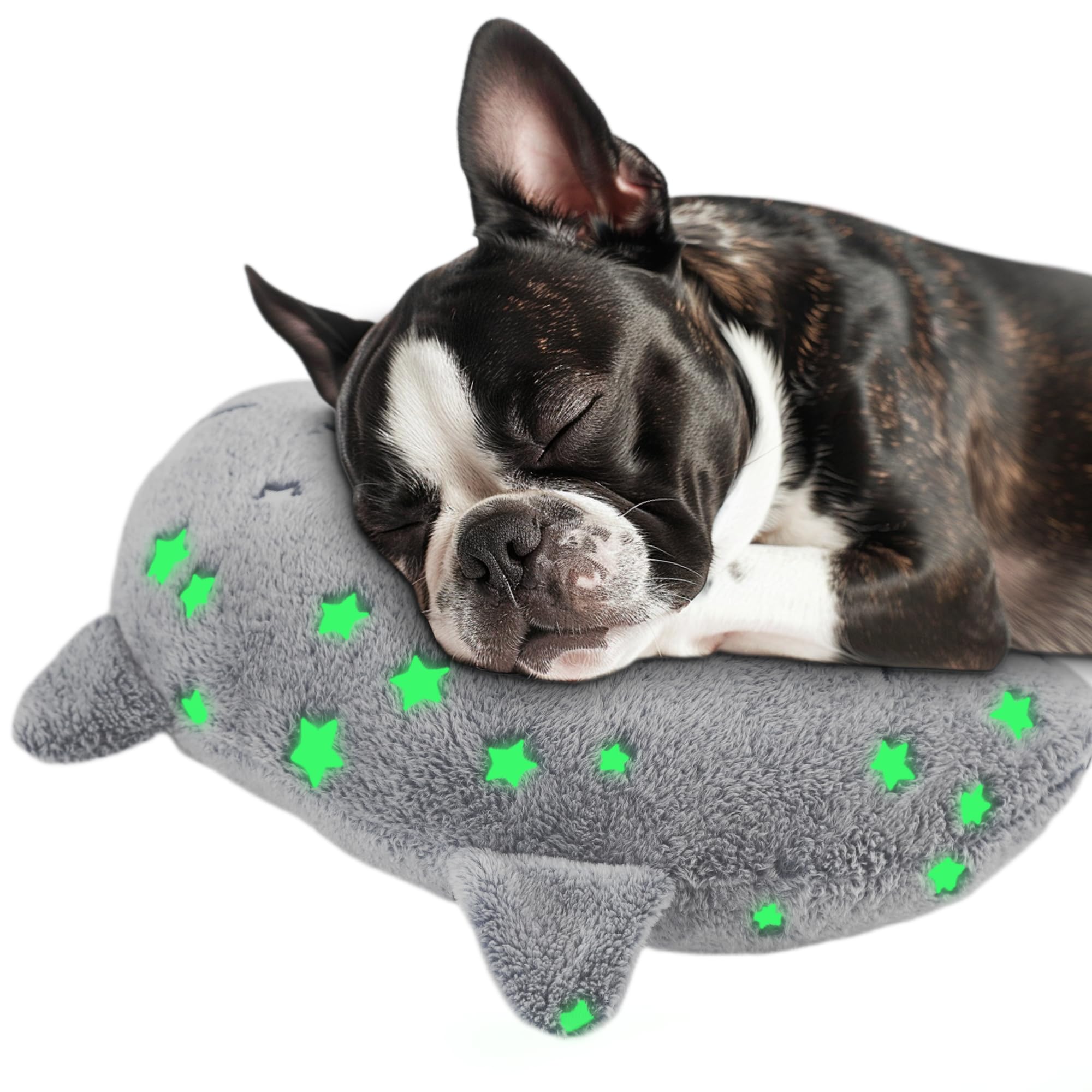 Glow in The Dark Dog Calming Pillow - Soft U-Shaped Pet Bed for Dogs & Cats, Machine Washable Orthopedic Neck Support Pillow with Joint Pain Relief - Perfect for Anxiety, Better Sleep & Couch Lounging (Large, Gray)
