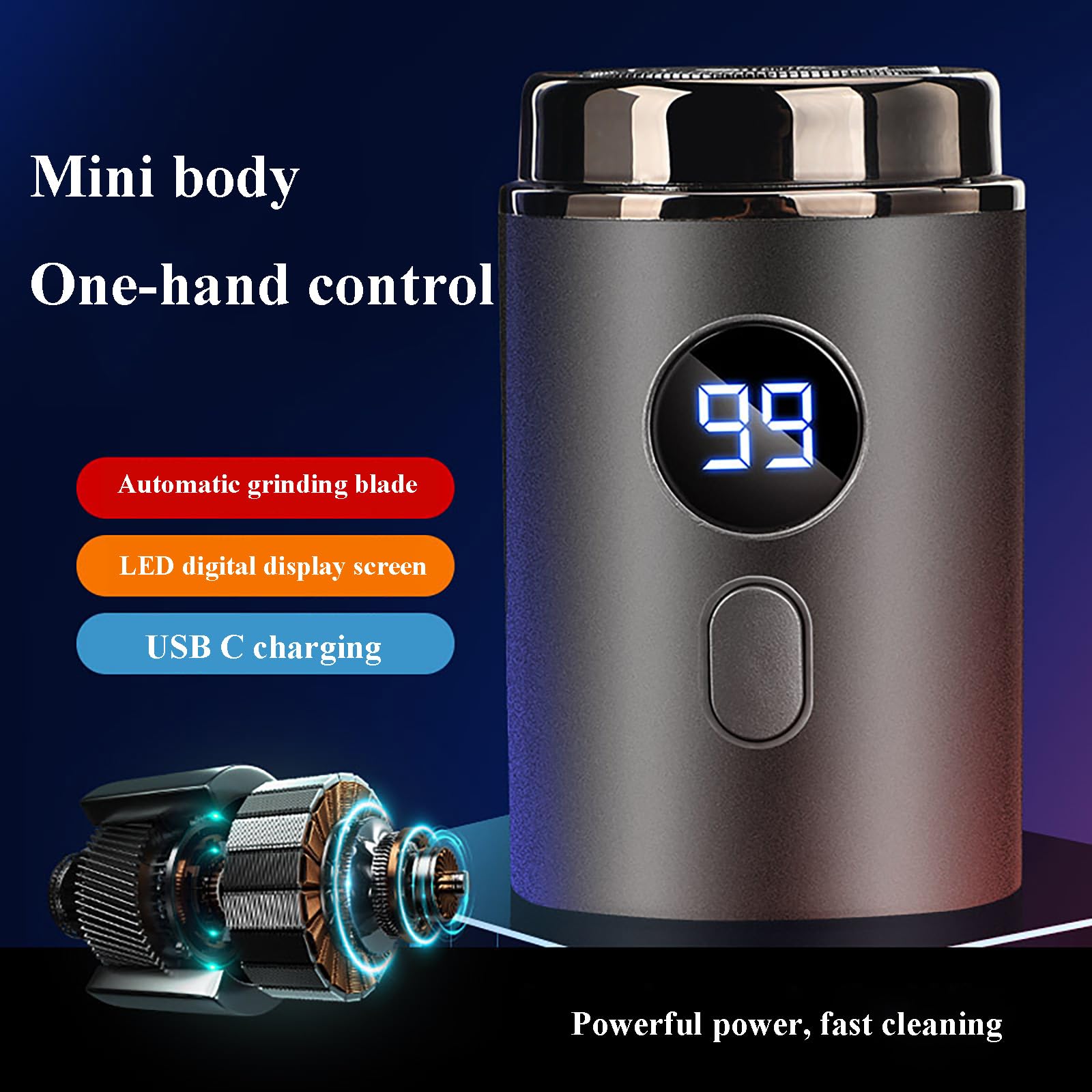 2025 Upgraded Mini Portable Electric Shaver - USB C Rechargeable with LED Power Display - Compact Travel & Car Trimmer for Men - Home & Office Grooming Essential (Blue)