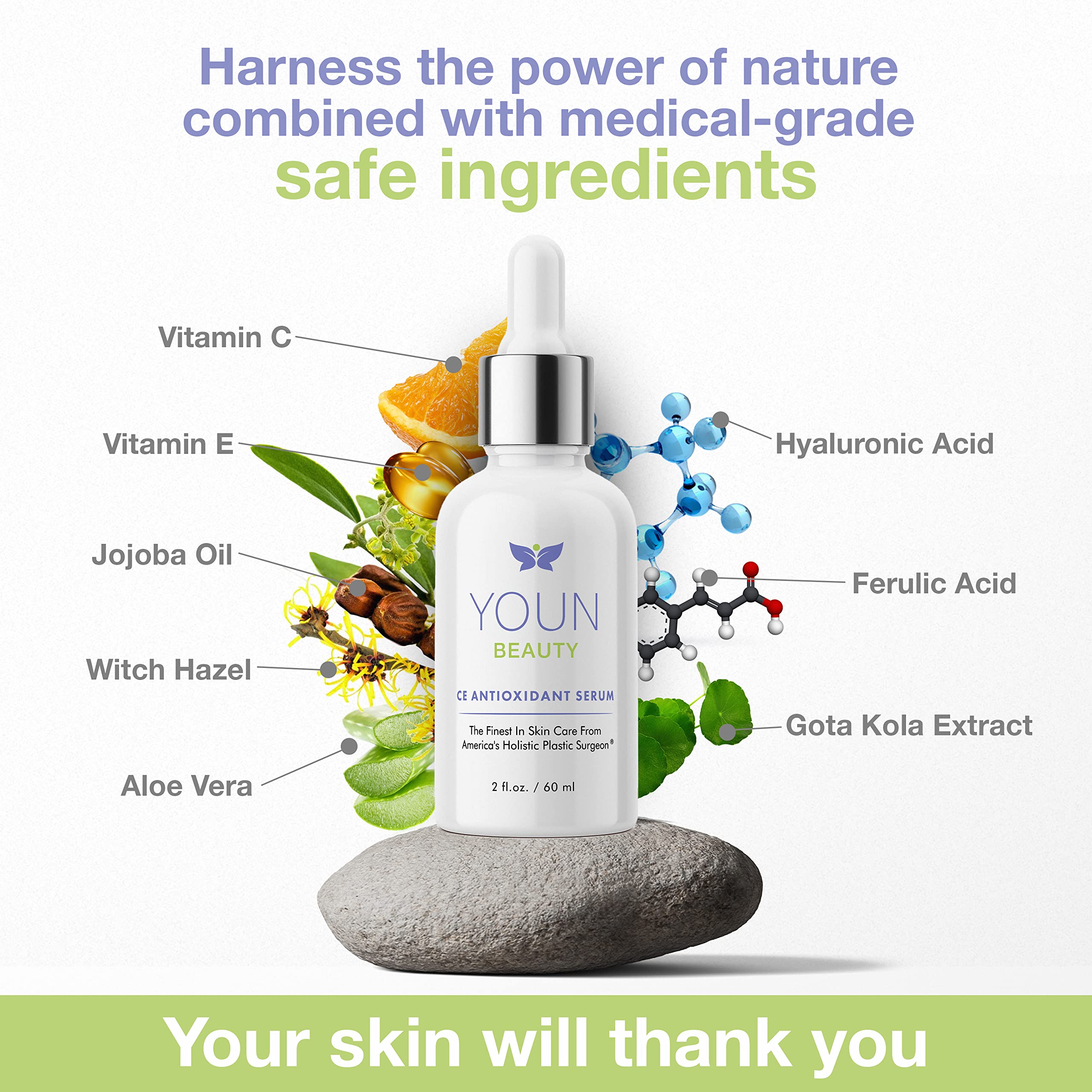 YOUN Beauty Anti-Aging Skincare Set - 2 Minute 5 Years Younger System with Vitamin C Serum, 2.5% Retinol Moisturizer & Green Tea Cleanser | Dermatologist-Recommended for Wrinkle Reduction & Brightening | Perfect for Daily Routine & Special Occasion Prep