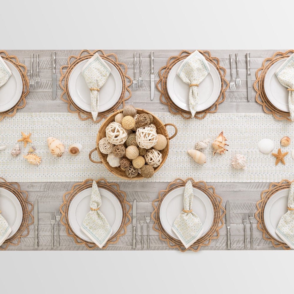India Hicks Home Palm Avenue Seafoam Table Runner - Elegant Coastal Decor for Dining Table, Buffet, or Kitchen Island - Perfect for Beach House & Boho Chic Style