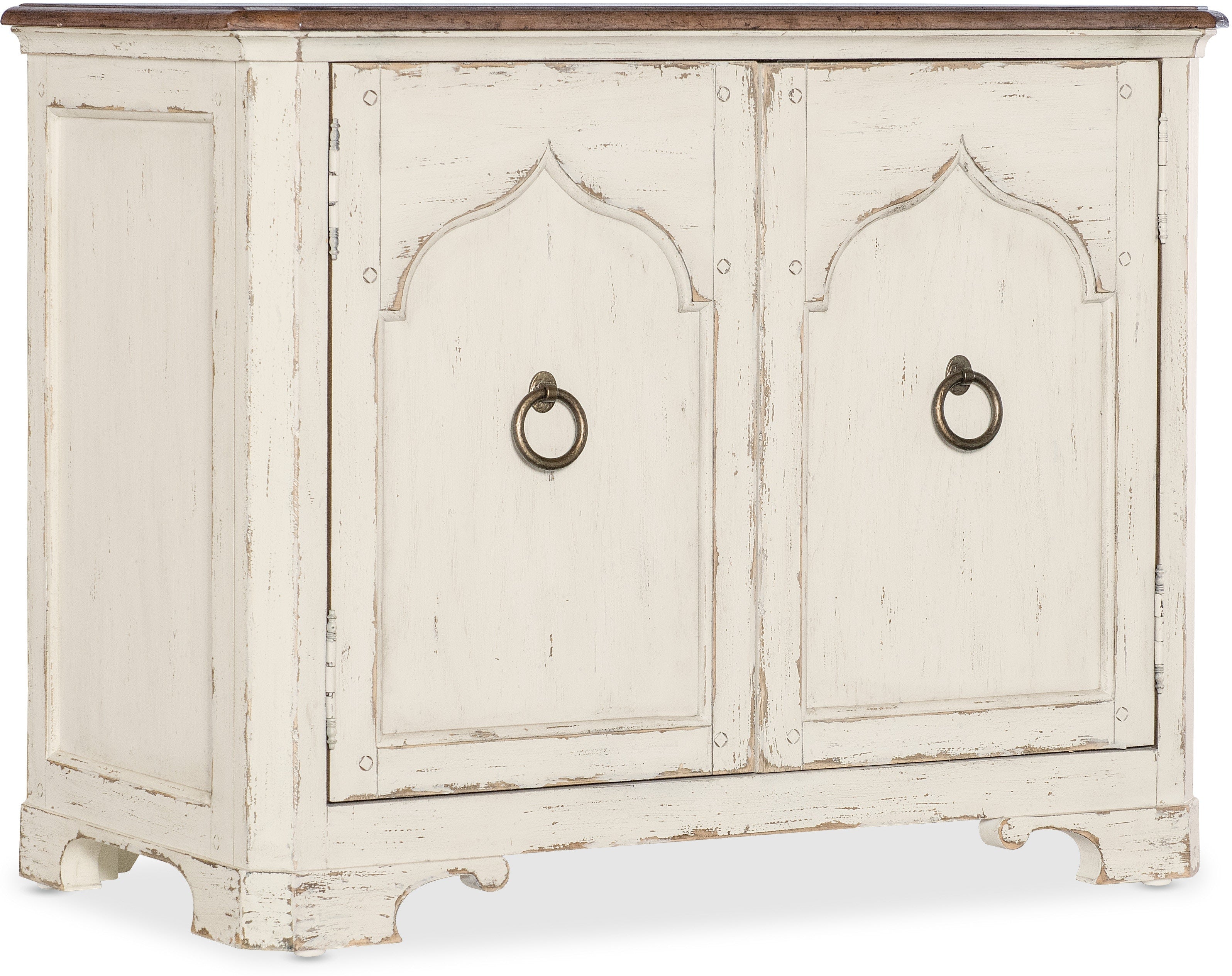 Americana Two Door Nightstand in White, Cream & Beige - Stylish Bedroom Storage for Small Spaces
