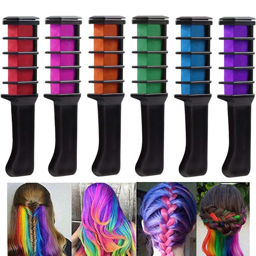 MUXItrade Temporary Hair Chalk Comb Set - 6 Pcs Mini Instant Hair Color for Kids, DIY Hair Dyeing for Parties, Halloween, Christmas & Cosplay - Fun & Washable Hair Styling Accessories for Festive Events & Costume Play