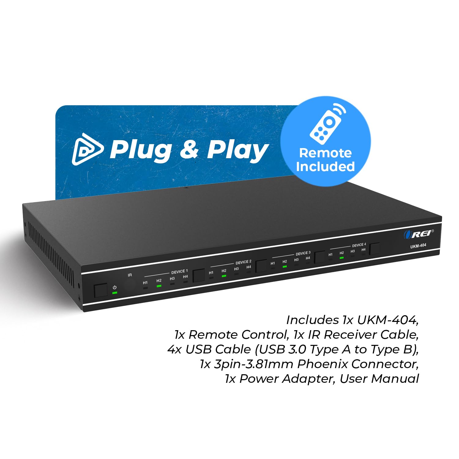 OREI USB 3.0 4x4 Matrix Peripheral Sharing Switch - Connect 4 USB Devices to 4 Computers for PC, Printer, Scanner, Mouse & Keyboard Sharing - Ideal for Office, Home & Multi-Monitor Workstations - IP/Remote Control Supported