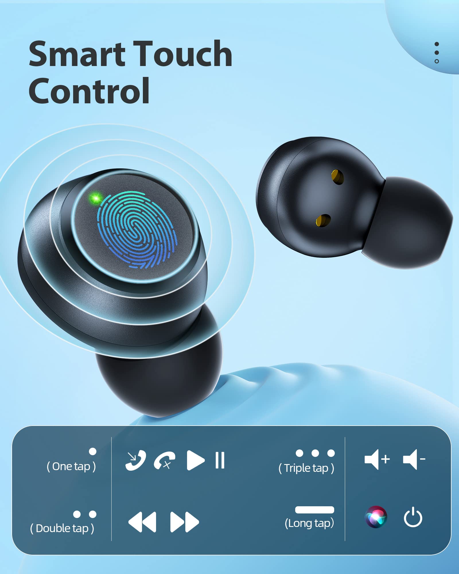Bluetooth 5.0 Wireless Earbuds with Built-in Mic - 35Hrs Playtime, IPX5 Waterproof, Premium Stereo Sound, Mini In-Ear Headphones with Charging Case (Black) - Perfect for Workouts, Commuting & Travel