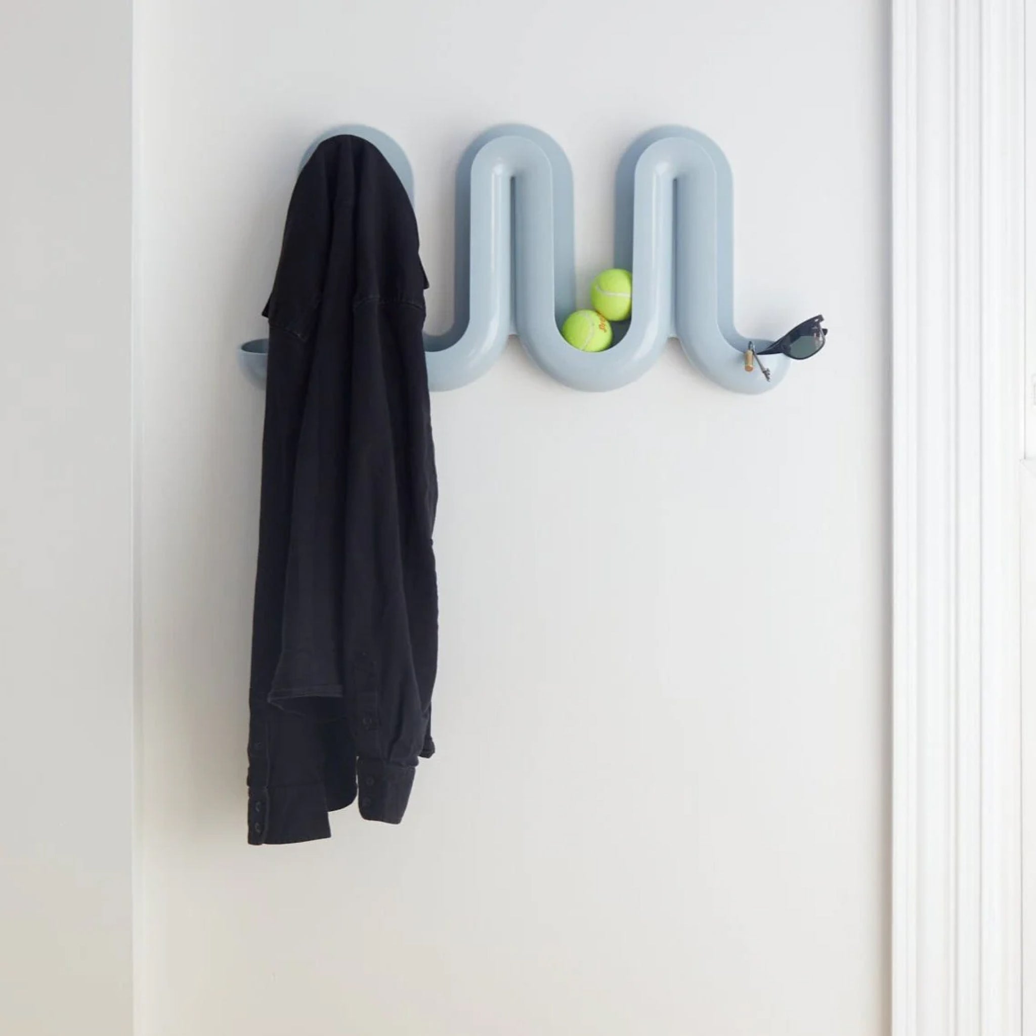 HELLER Swell Wall Mount Coat Rack with Hooks - Stylish Blue Entryway Organizer for Hats, Scarves, Keys & More - Perfect for Hallway, Bedroom or Mudroom Storage