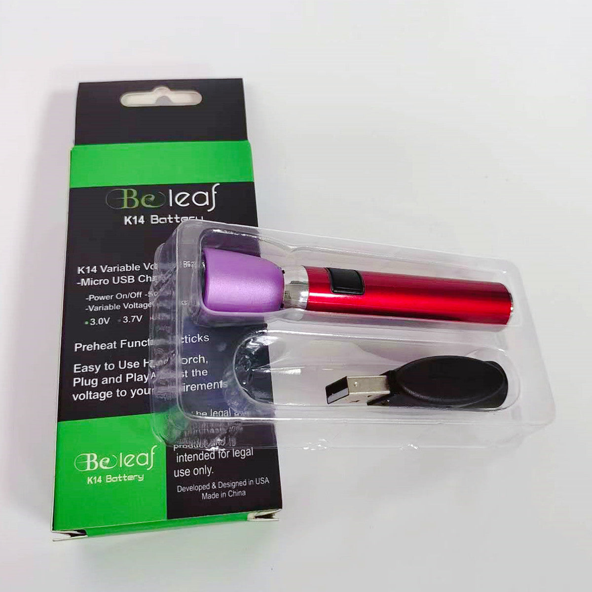 Beleaf K14 500mAh Preheat 510 Thread Vape Battery with USB Charger | Compact & Portable Vape Pen for Wax Concentrates | Perfect for On-The-Go Vaping & Discreet Use
