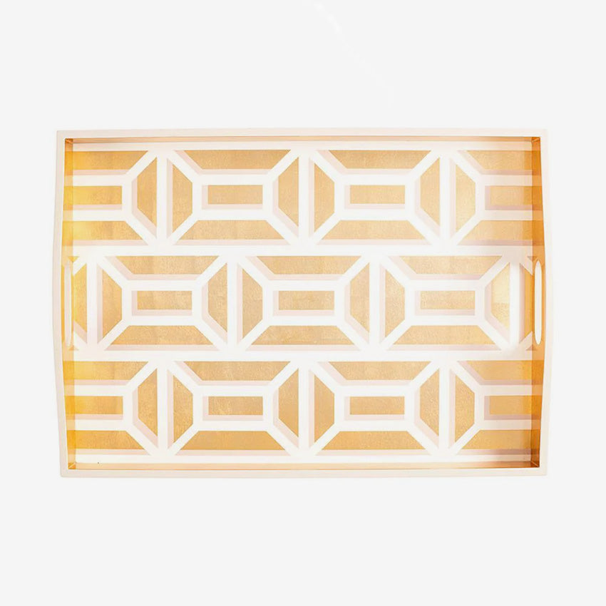 Caspari Garden Gate Lacquer Tray - Elegant Decorative Serving Tray for Home, Kitchen, and Outdoor Entertaining | Perfect for Parties, Tea Time, and Display