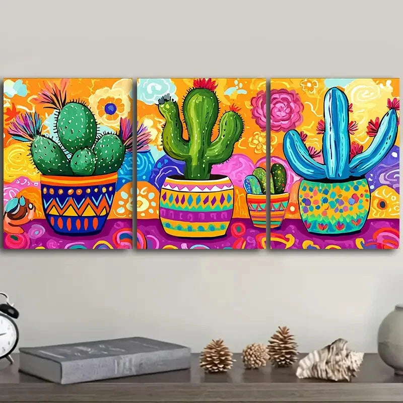 3-Piece Cactus in Colorful Flower Pots Metal Wall Art - Ready to Hang Home Decor for Living Room, Bedroom & Office