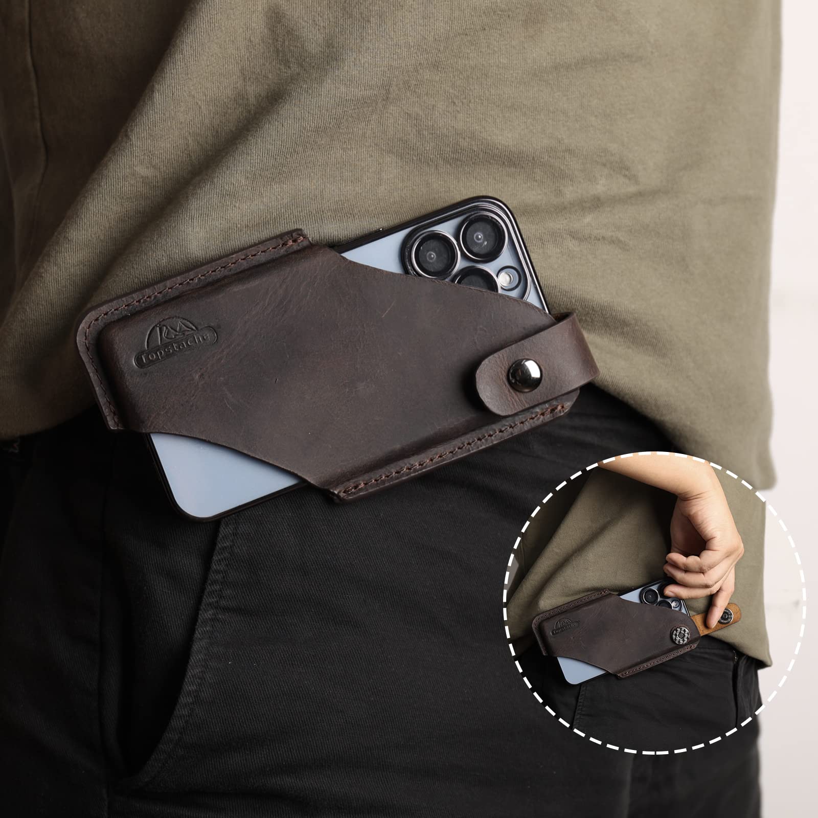Premium Leather Phone Holster with Belt Clip - Magnetic Closure iPhone/Samsung Case (Dark Brown, Medium) | Durable Belt Pouch for Work, Travel & Outdoor Activities