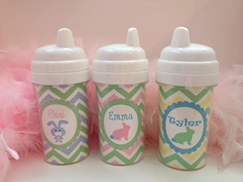 Personalized Easter Sippy Cups for Kids - Bunny Themed Easter Basket Stuffers - BPA-Free Plastic Toddler Drinking Cups for Easter Celebrations, Parties & Gift Giving