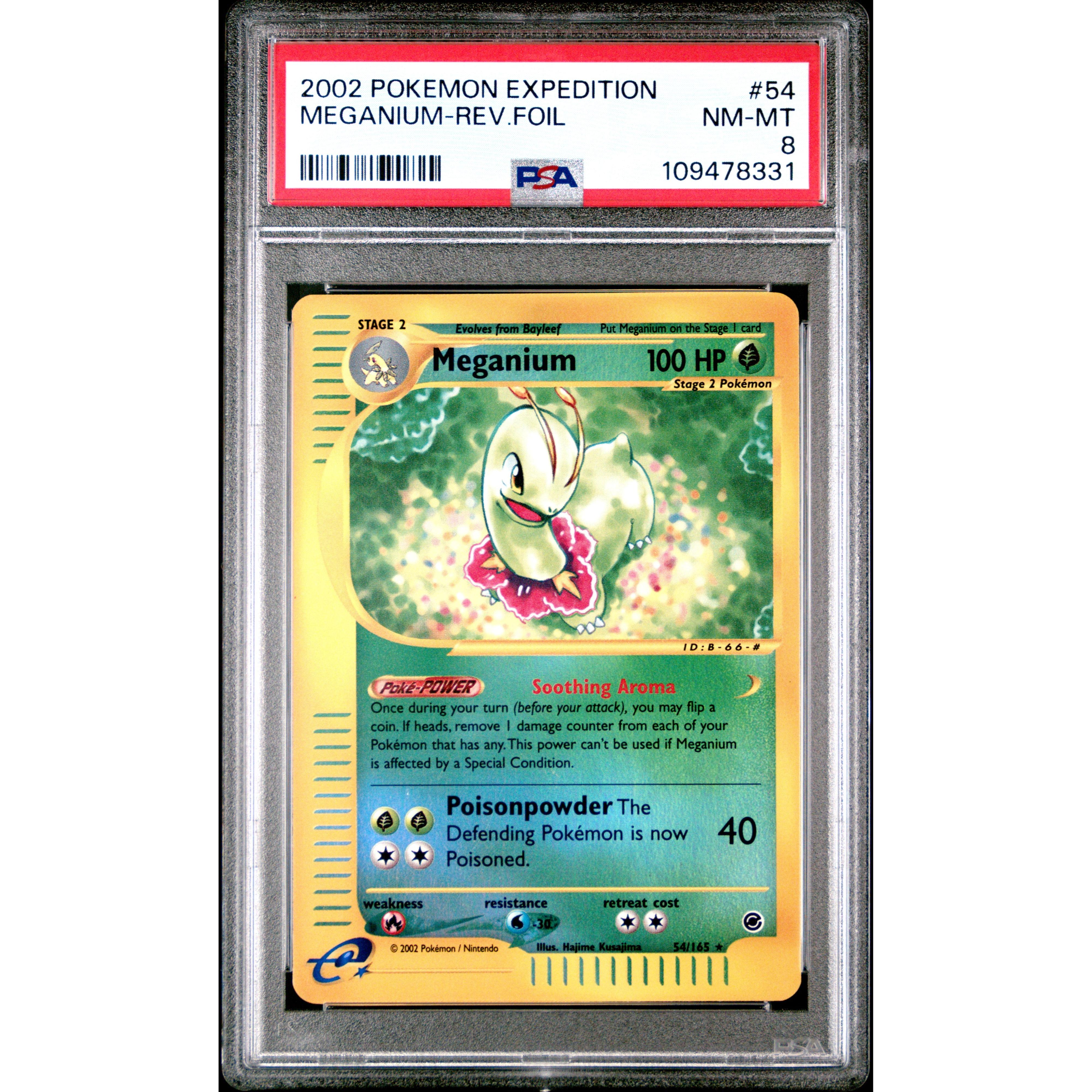 2002 Pokemon Expedition Meganium Reverse Holo 54/165 PSA 8 Graded Card - Rare Collectible for Pokemon TCG Fans & Gaming Enthusiasts | Perfect for Display, Trading, and Investment