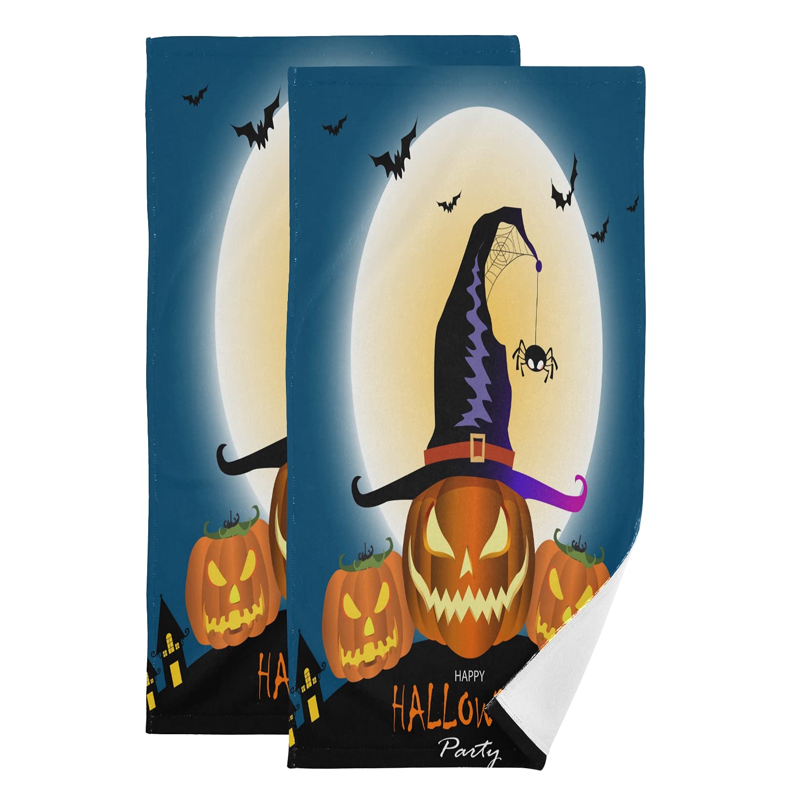 STAYTOP Funny Halloween Pumpkin Bathroom Towel Set of 2 - Ultra Soft Face & Hand Towels for Bath, Kitchen & Beach - Quick Drying & Absorbent - Perfect for Halloween Decor, Spa Day & Coastal Getaways