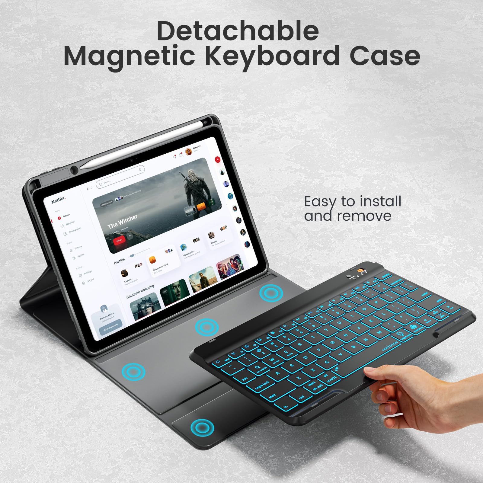 BLUTLOTUS iPad 9th Generation Case with Backlit Wireless Keyboard - Detachable Folio Cover for 10.2