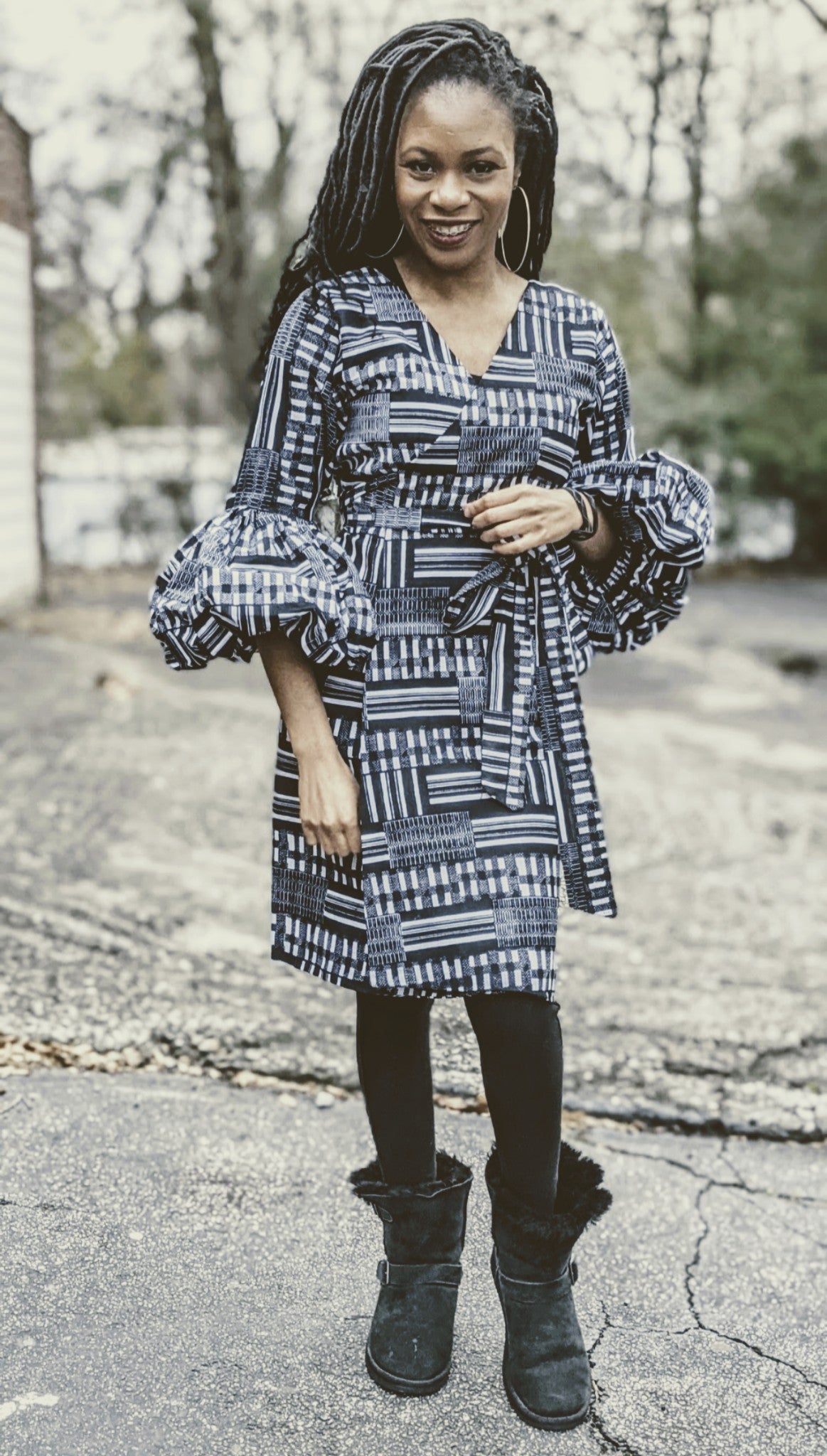 Emma Black White Kente African Print Wrap Dress DPB0795PT - Stylish Summer Casual Wear for Women, Perfect for Beach Vacations, Parties and Cultural Events