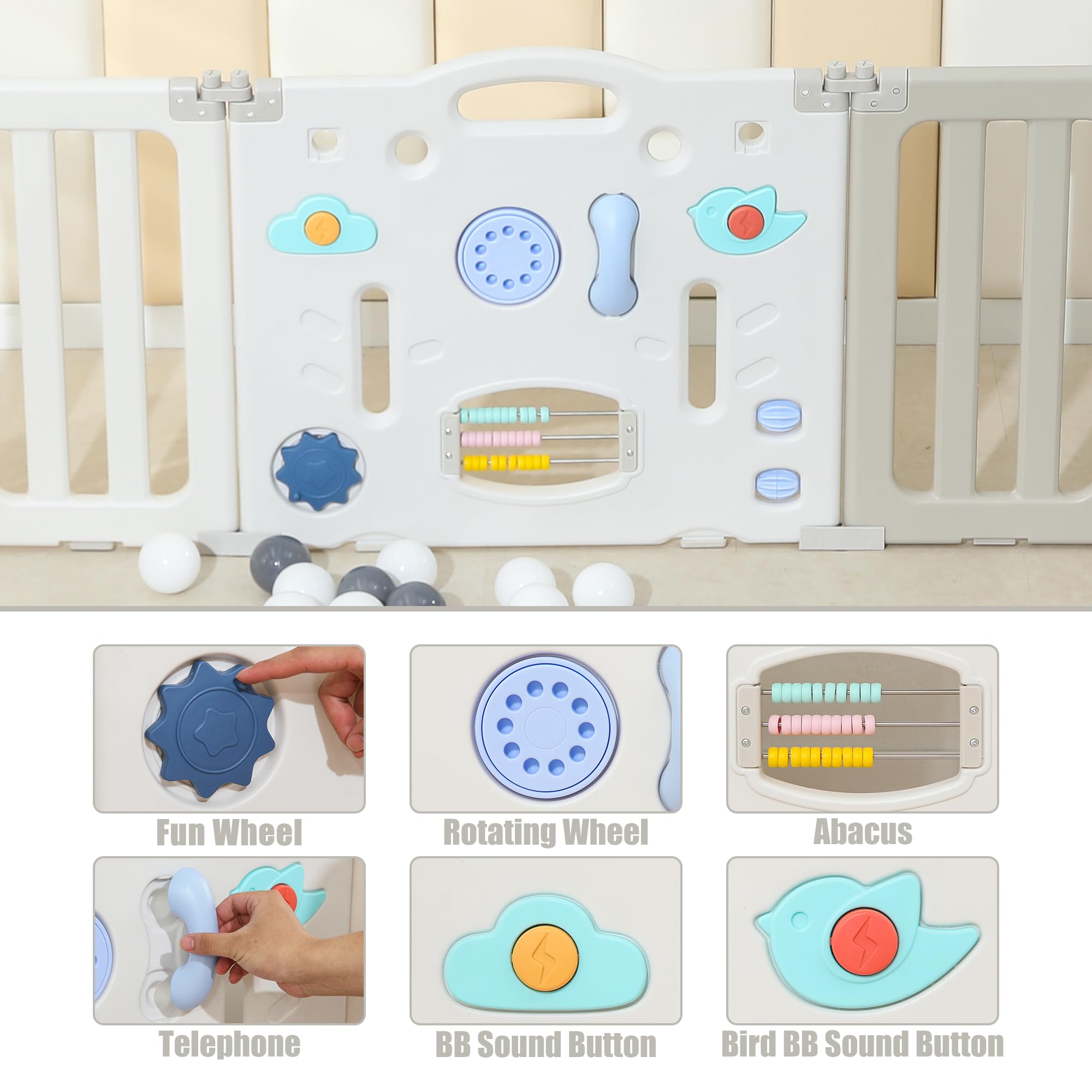 Foldable Baby Playpen - Extra Large 18-Panel Play Yard for Babies & Toddlers | Portable Playpen Fence with Astronaut Design | Indoor & Outdoor Safe Play Space for Crawling & Learning - Grey