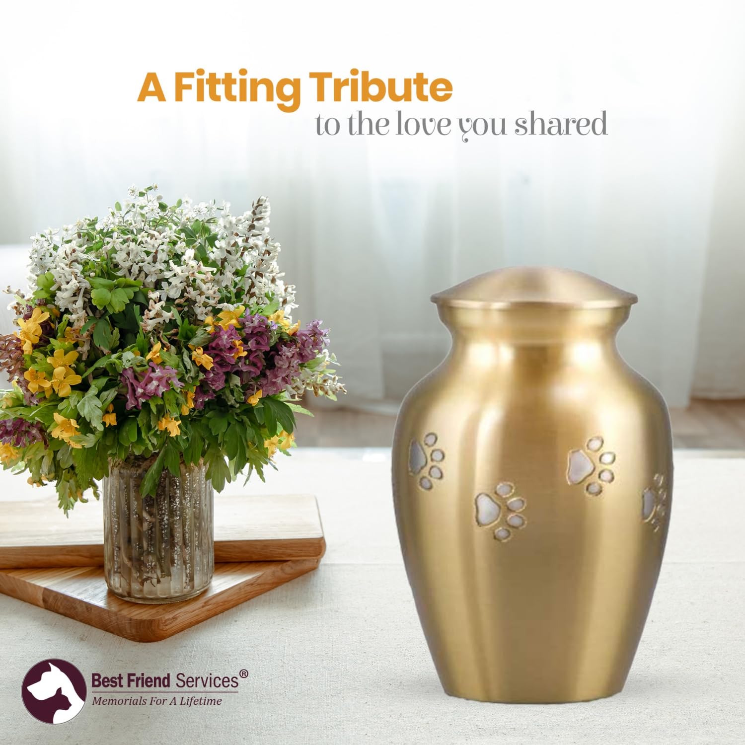 Hand Carved Brass Pet Urn for Dogs & Cats Ashes - Ottillie Paws Legacy Memorial Keepsake Urn (Horizontal Paws, Medium) - Perfect for Home Display & Memorial Services