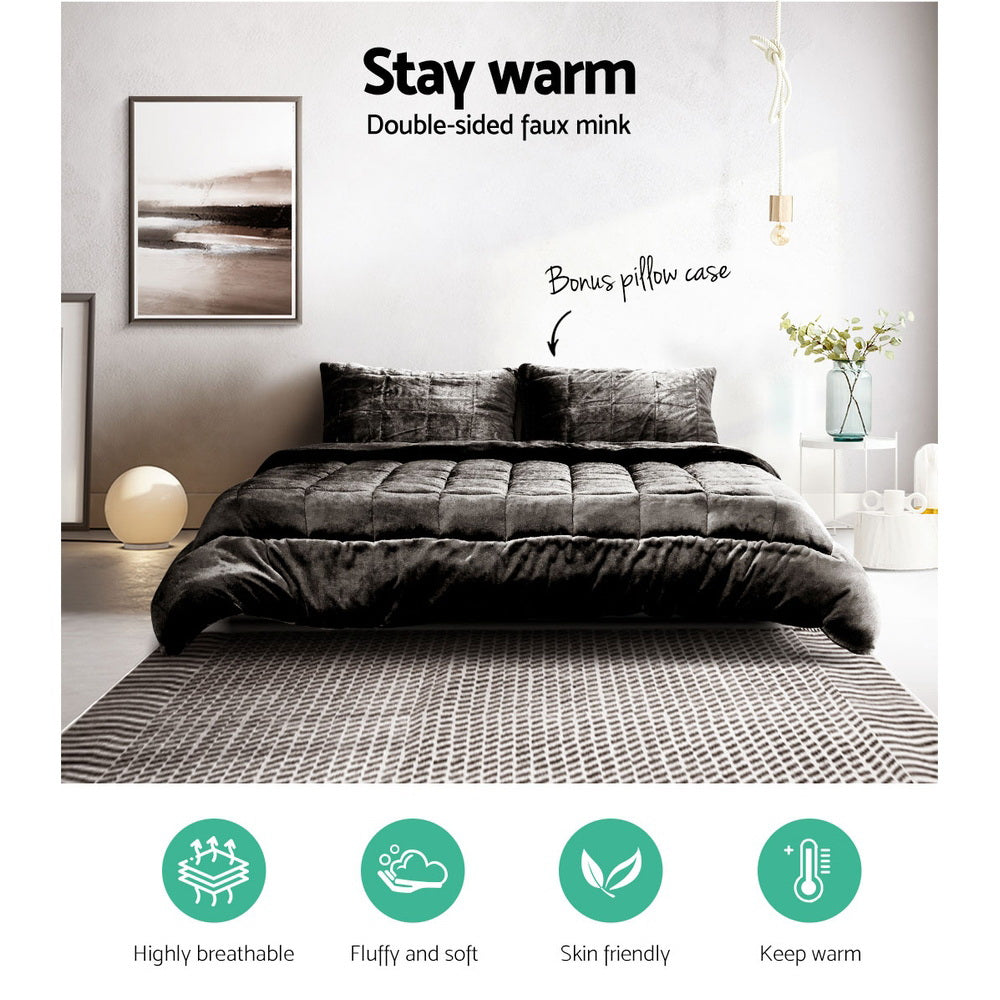 Premium Faux Mink Quilted Fleece Throw Blanket - Ultra Soft & Warm King Size Bed Comforter in Charcoal Gray - Perfect for Cozy Nights, Living Room Decor & Guest Bedrooms