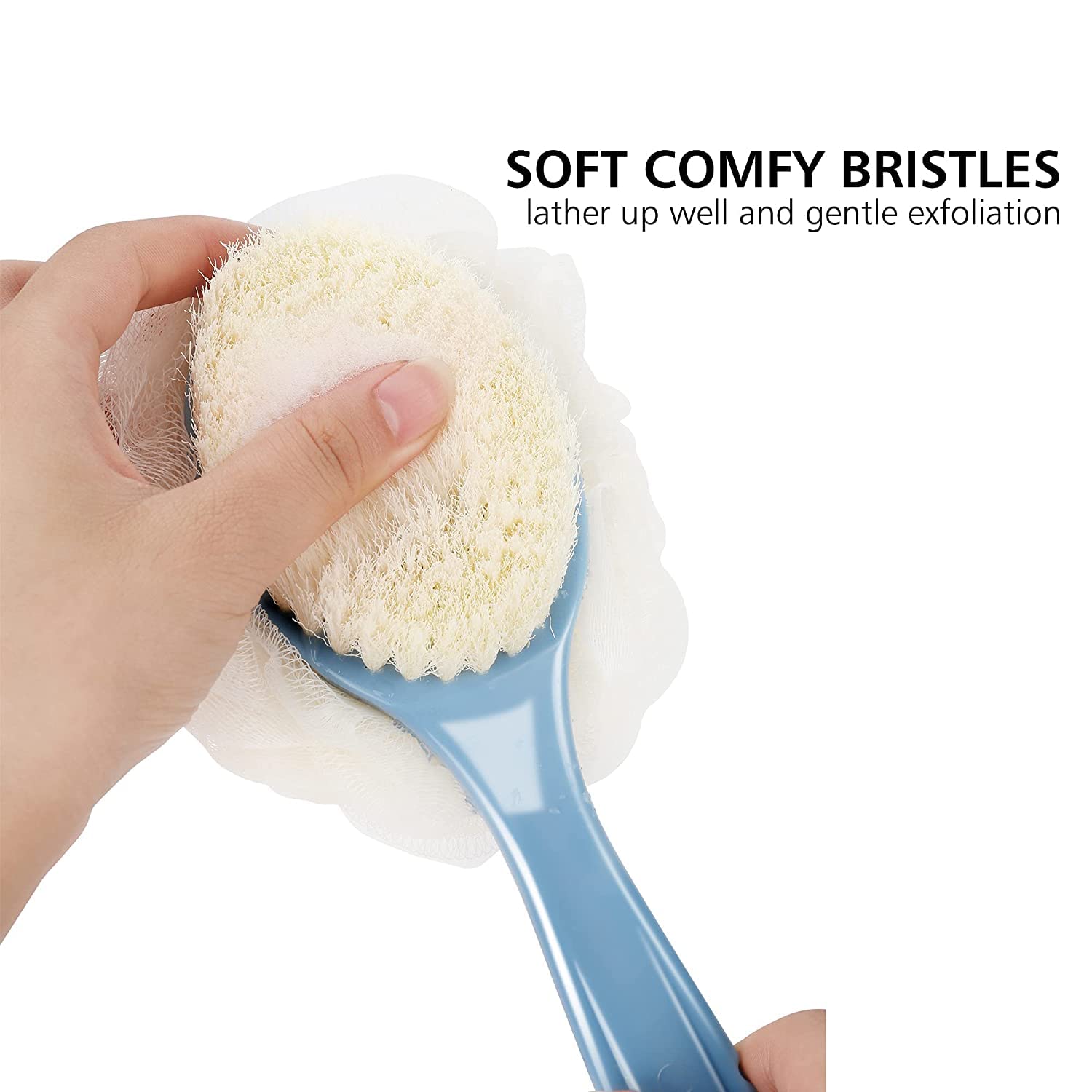 2 in 1 Loofah Body Brush with Long Handle - Exfoliating Back Scrubber & Shower Brush for Deep Cleansing and Skin Massage | Perfect for Bath, Spa, and Daily Skincare Routine