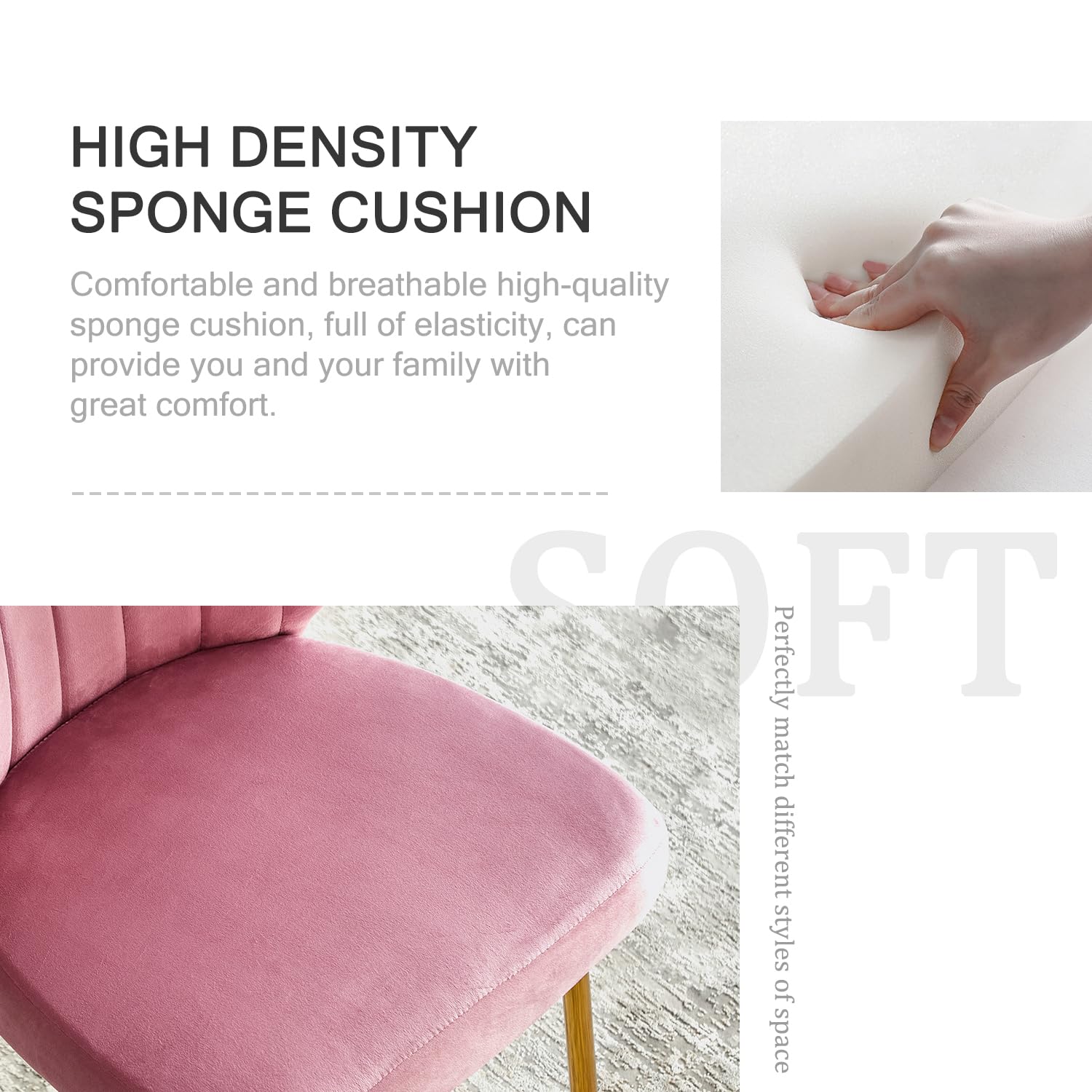 Luxury Velvet Dining Chairs Set of 4 - Tufted Upholstered Mid Century Modern Chairs with Golden Metal Legs for Dining Room, Kitchen, Living Room (Pink) | Elegant Home Decor & Dinner Party Seating