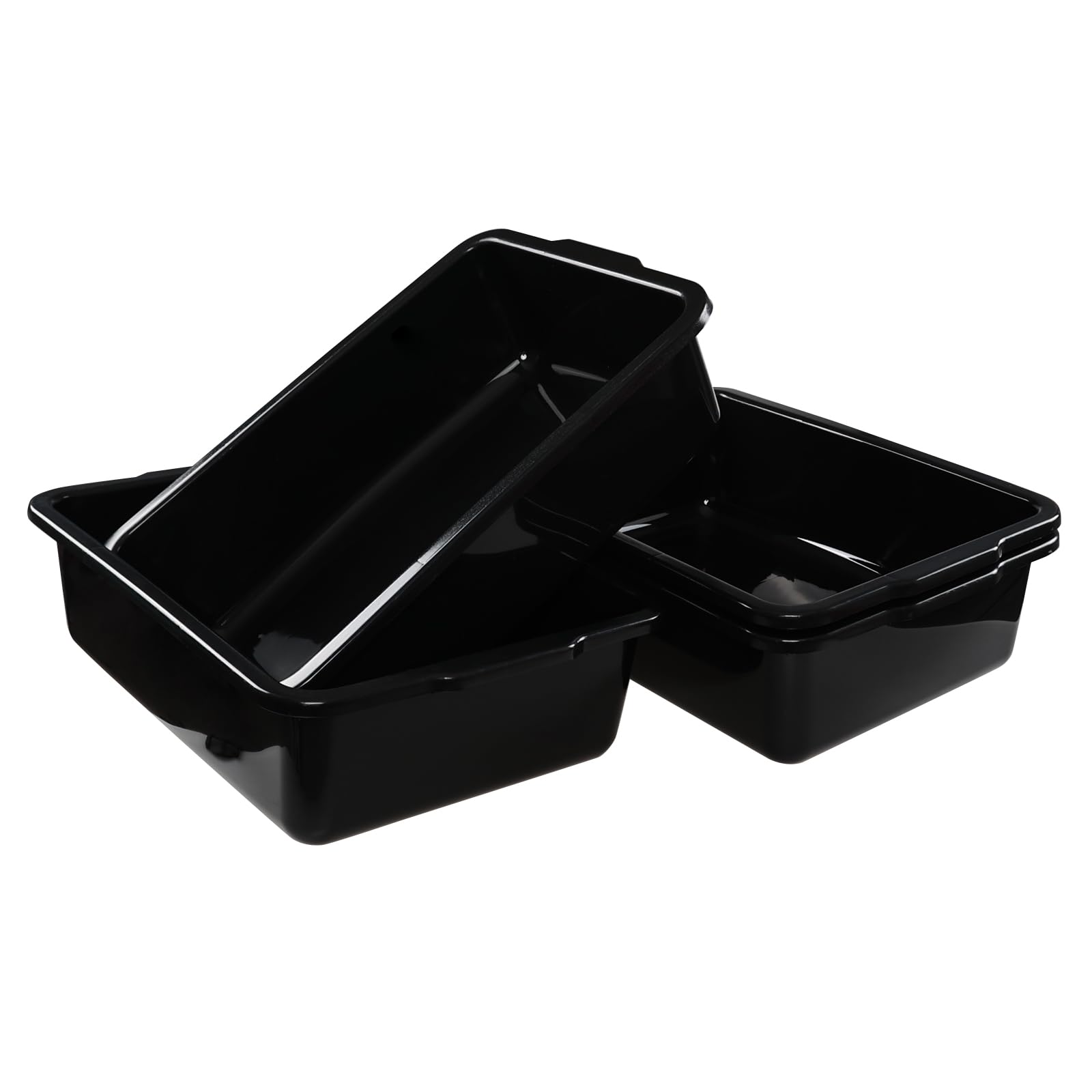 23 Liter Commercial Bus Trays - Set of 4 Black Plastic Utility Bins for Restaurant, Kitchen & Food Service - Durable Dishwashing Bins for Busboys, Cafeterias & Catering Businesses