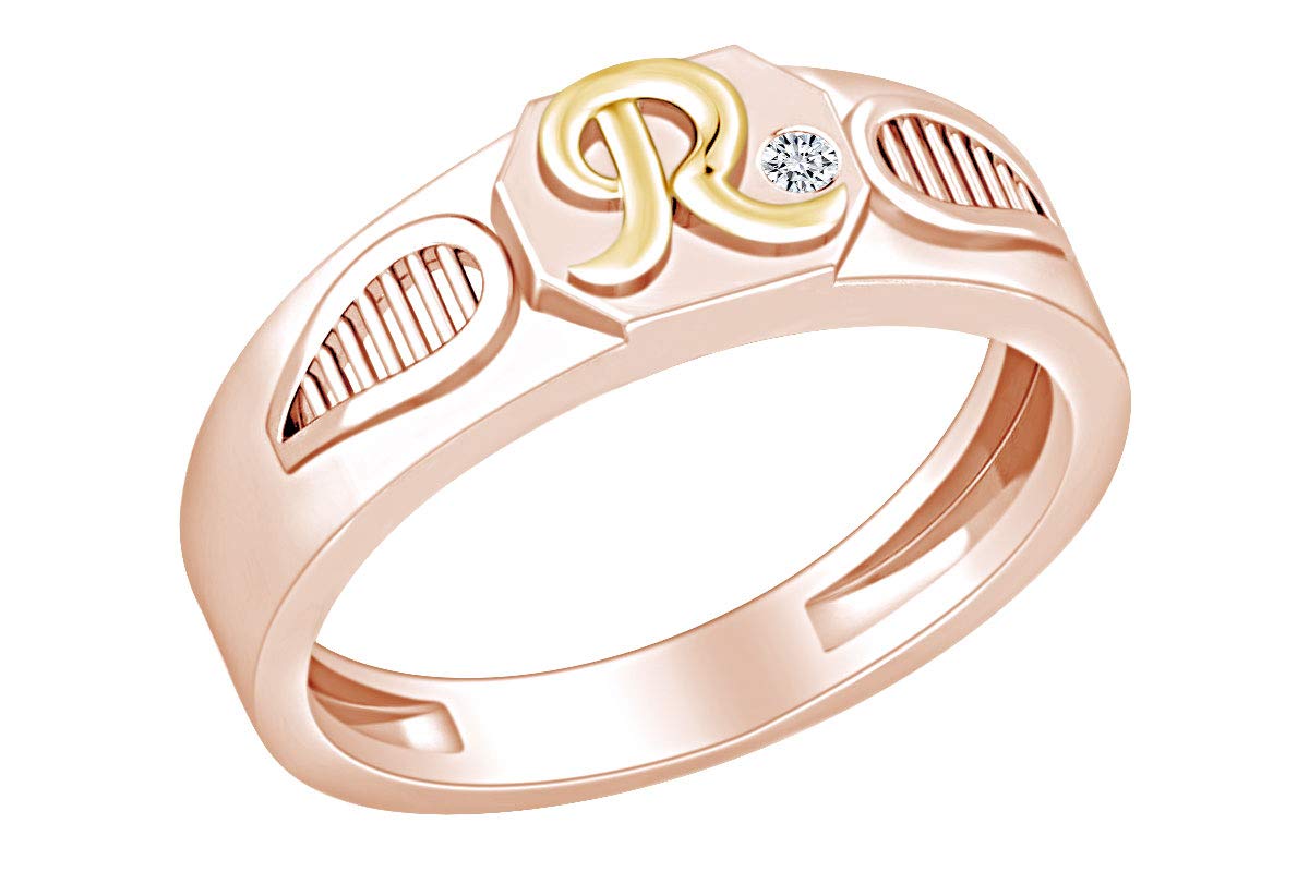 Natural Diamond Accent Initial 'R' Ring in Round White & Two-Tone Gold - Perfect for Birthdays, Anniversaries & Personalized Gifts