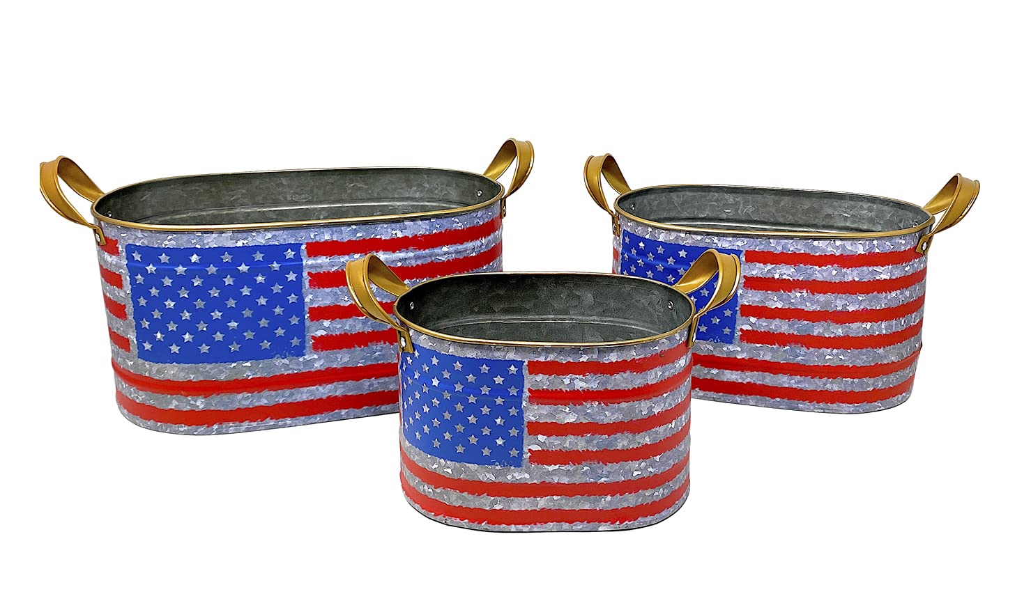 Distressed Metal Buckets with American Flag USA Design - Rustic Kitchen, Pantry, Bathroom & Garden Planter Organizer - Perfect for Home Decor, Storage & Outdoor Planting