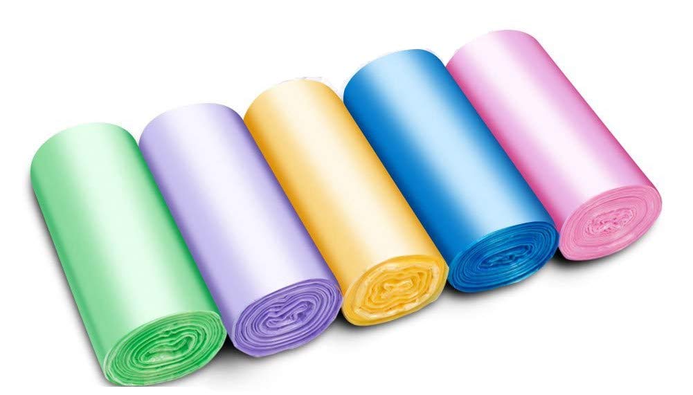 Kingchuan Multi-Color Trash Bags - 2.5 Gallon Medium Kitchen Garbage Bags (100 Count/5 Rolls) | Strong & Durable for Home, Office, Car Use | Perfect for Waste Disposal, Recycling & Daily Cleaning