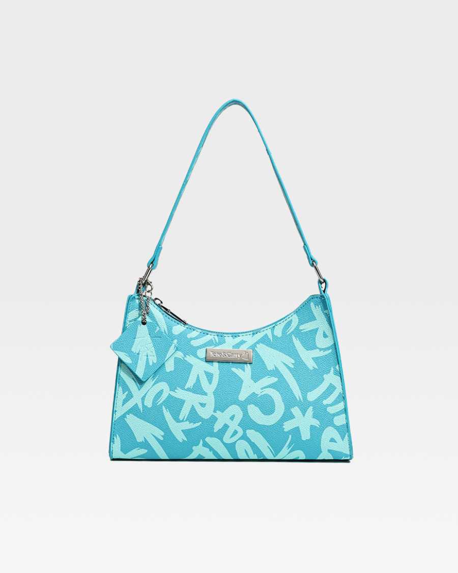 Blue Graffiti Shoulder Bag - Trendy Crossbody Purse for Women & Men - Perfect for Streetwear, Travel & Everyday Use