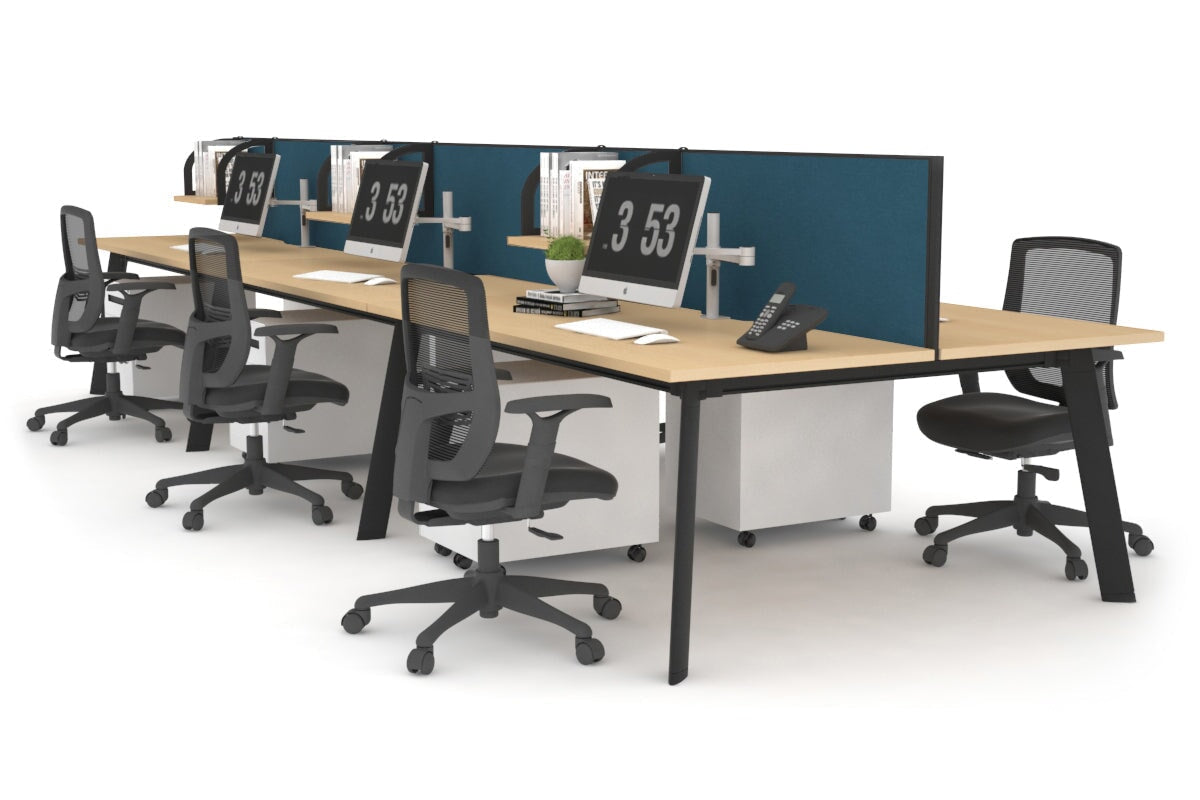 6-Person Black Frame Workstation with Cable Management - 1400L x 800W Office Desk for Team Collaboration & Open Workspaces