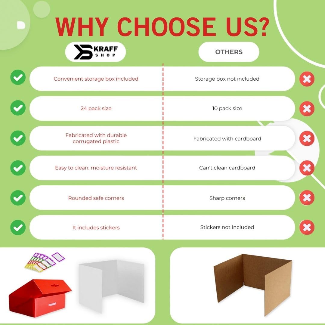 24 Plastic Privacy Folders for Students - Waterproof Desk Dividers for Classrooms & Testing