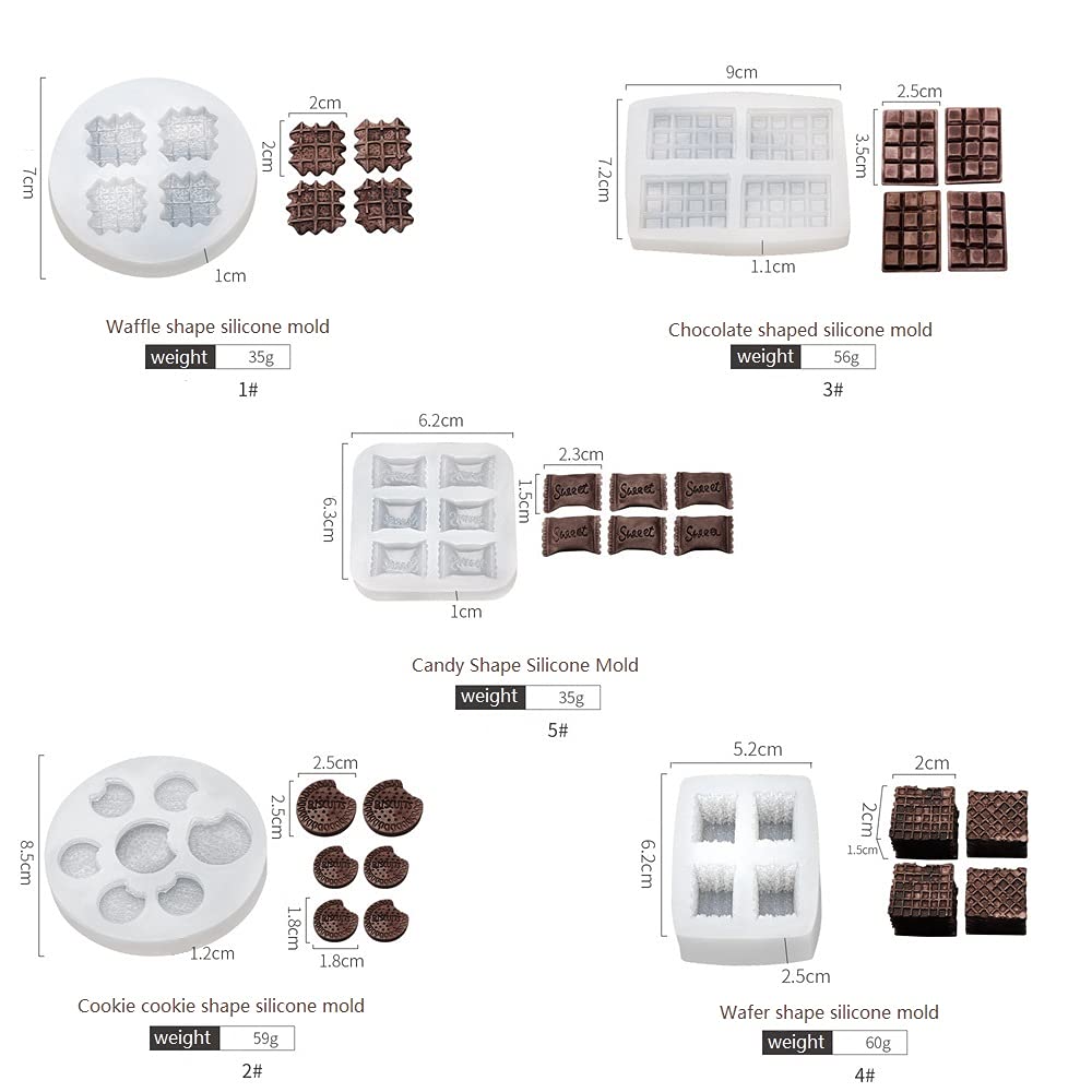 5-Piece Silicone Cookie Molds Set for Baking - Waffle Shapes for Chocolate, Cake, Dessert, Candy, Polymer Clay, Sugar Craft & Candle Making - Perfect for DIY Treats, Party Favors and Home Decor