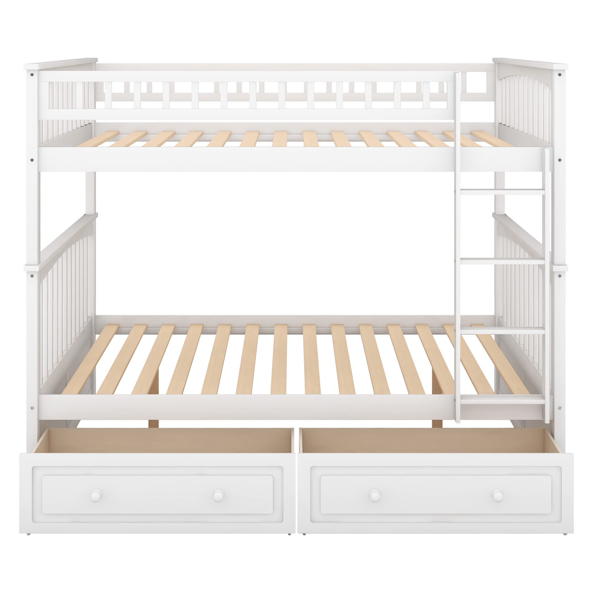 Harper & Bright Designs Full Over Full Bunk Bed with Storage Drawers - Solid Wood Bunk Bed Frame in White - Perfect for Kids' Bedrooms, Guest Rooms & Space-Saving Solutions