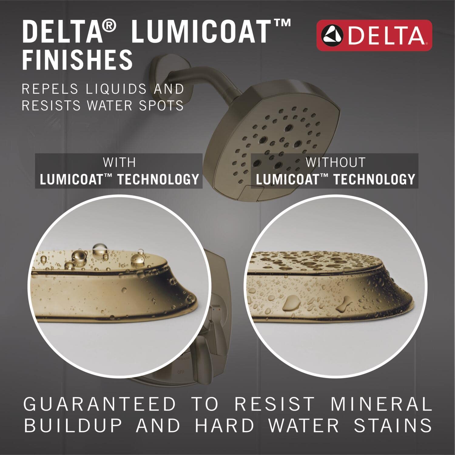 Delta 5-Spray Shower Head with H2Okinetic Technology - Gold Raincan Shower Head, Round Shower Head, Lumicoat Champagne Bronze (52668-CZ-PR) 1.75 GPM - Perfect for Luxurious Spa-Like Bathroom Experience