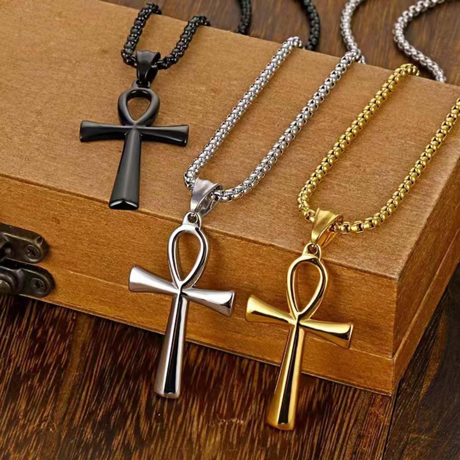 Stainless Steel Ankh Cross Pendant Necklace for Men & Women - Egyptian Symbol Jewelry for Everyday Wear, Gifts & Spiritual Protection