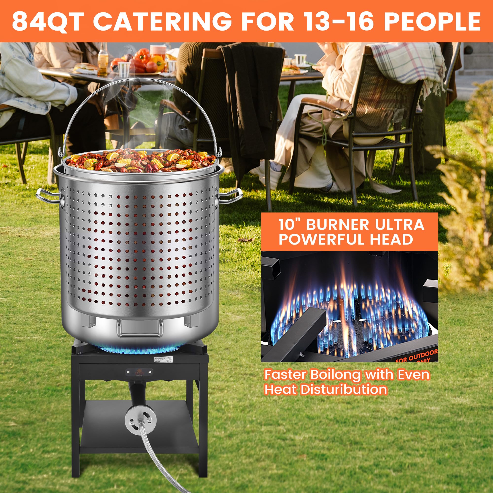 ARC 84QT Stainless Steel Seafood Boil Pot with 200,000BTU Propane Fryer - Large Crawfish & Shrimp Boiler for Outdoor Cooking, Steaming, and Backyard Parties - No Assembly Required